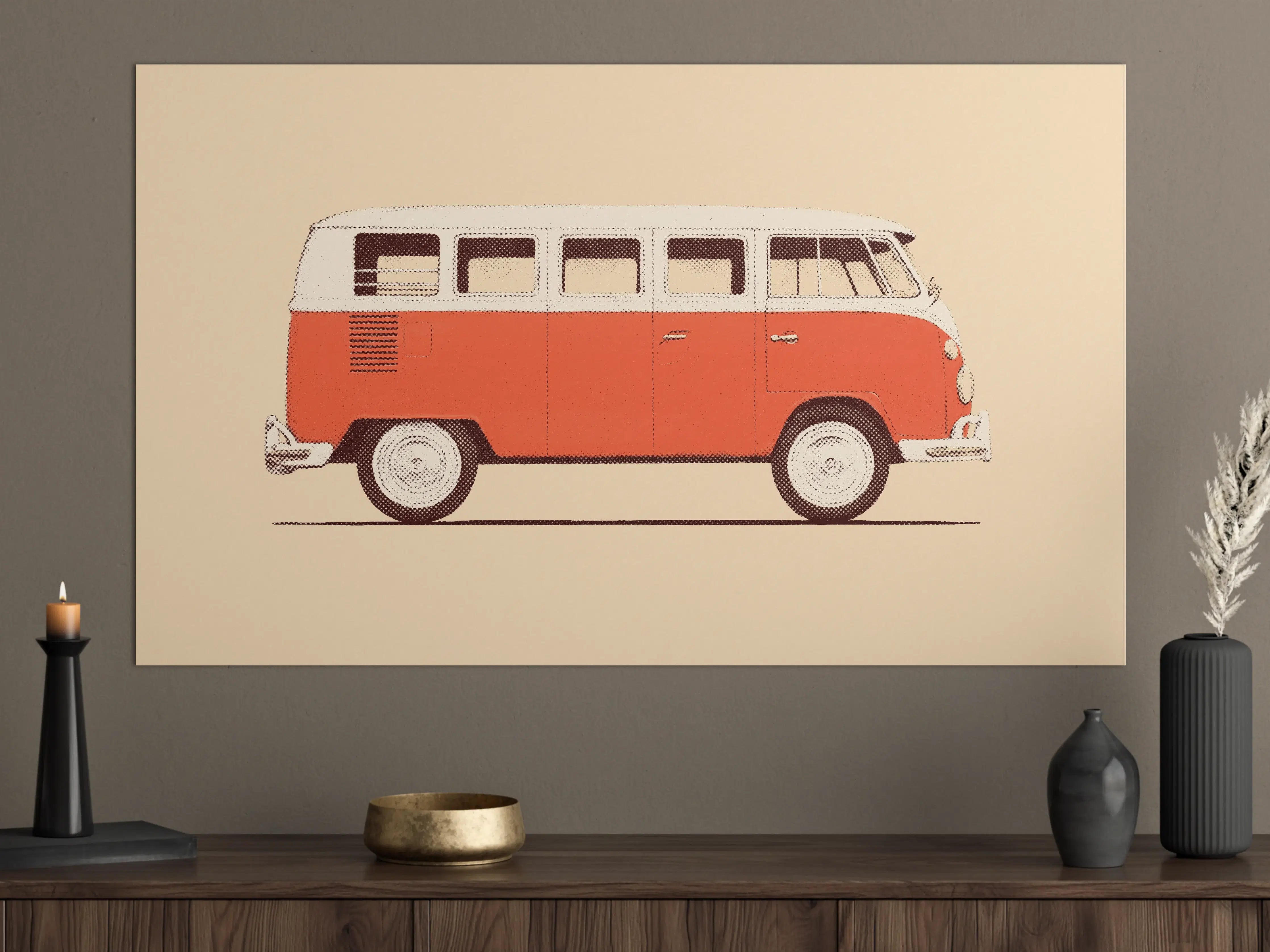 Große Wandbilder - Vintage-Bus Illustration in warmen Tönen