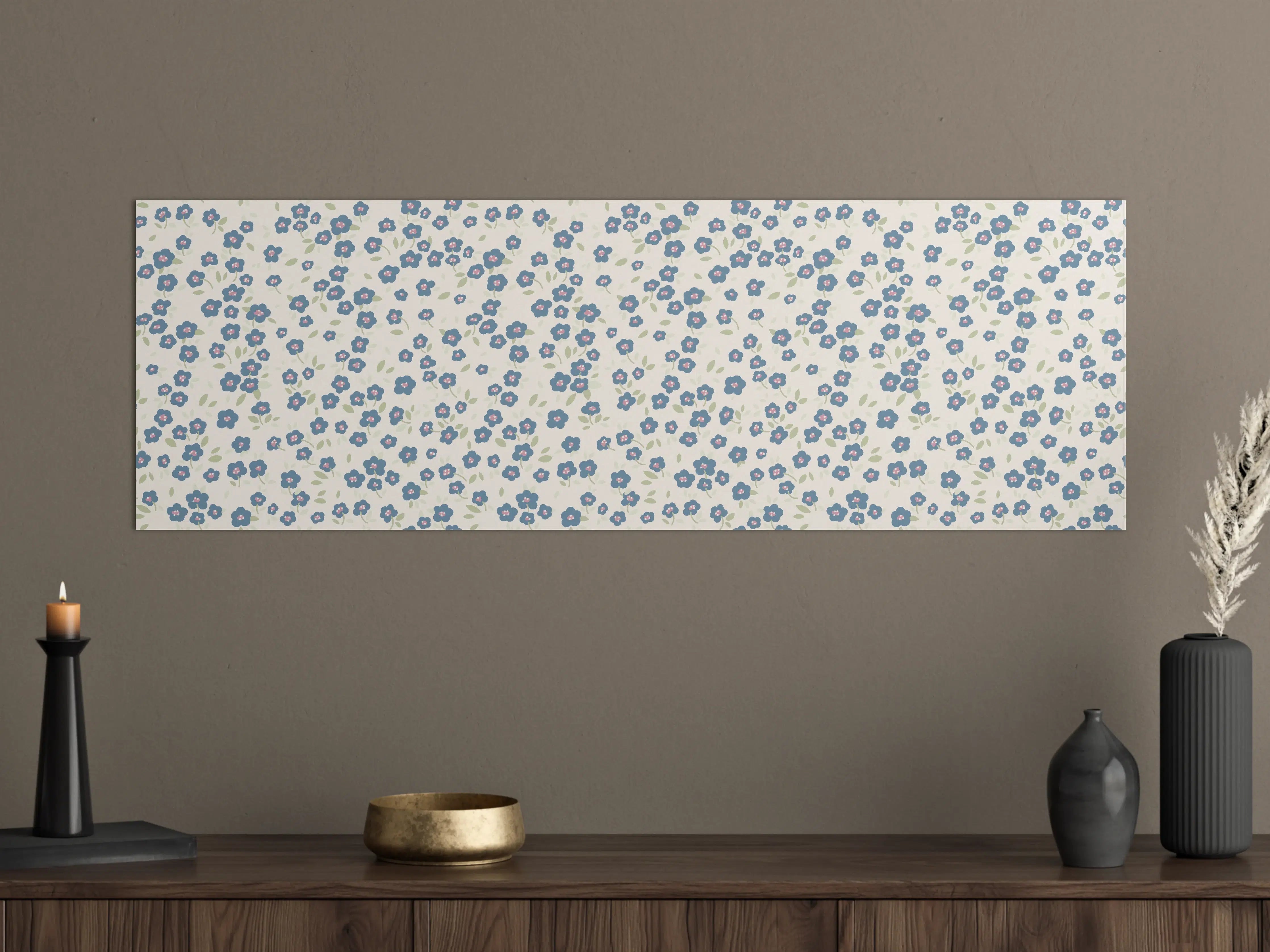 Große Wandbilder - Vintage Ditsy Blumen Blau-Beige