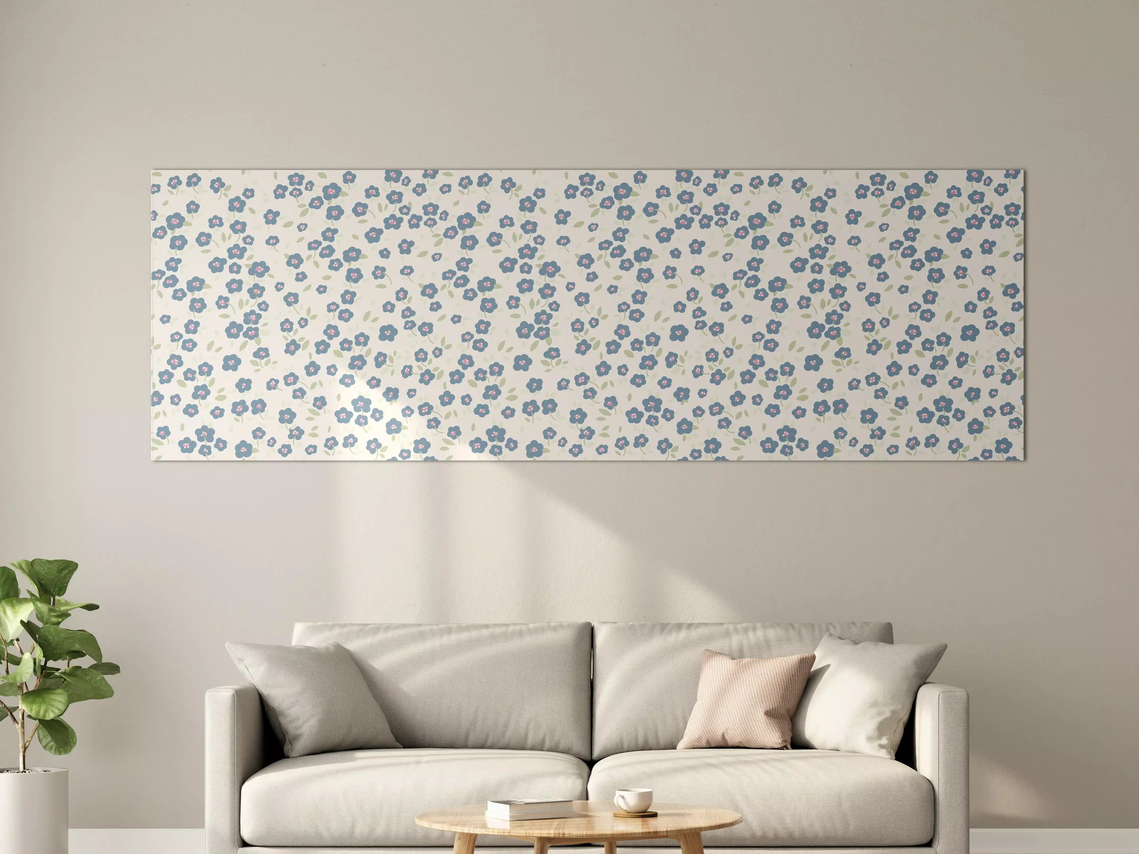 Große Wandbilder - Vintage Ditsy Blumen Blau-Beige