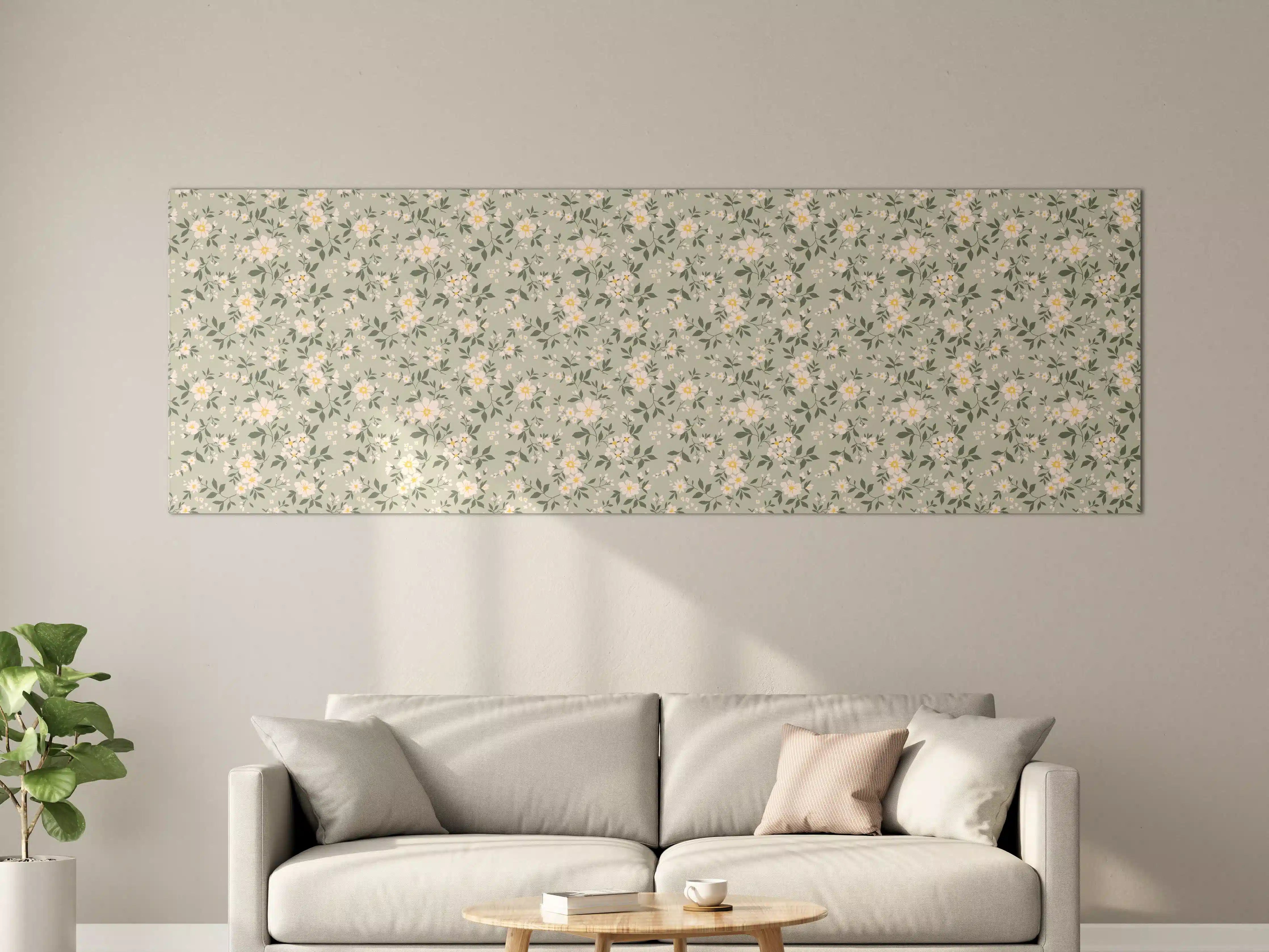 Große Wandbilder - Vintage Ditsy Blumenmuster Grün-Beige