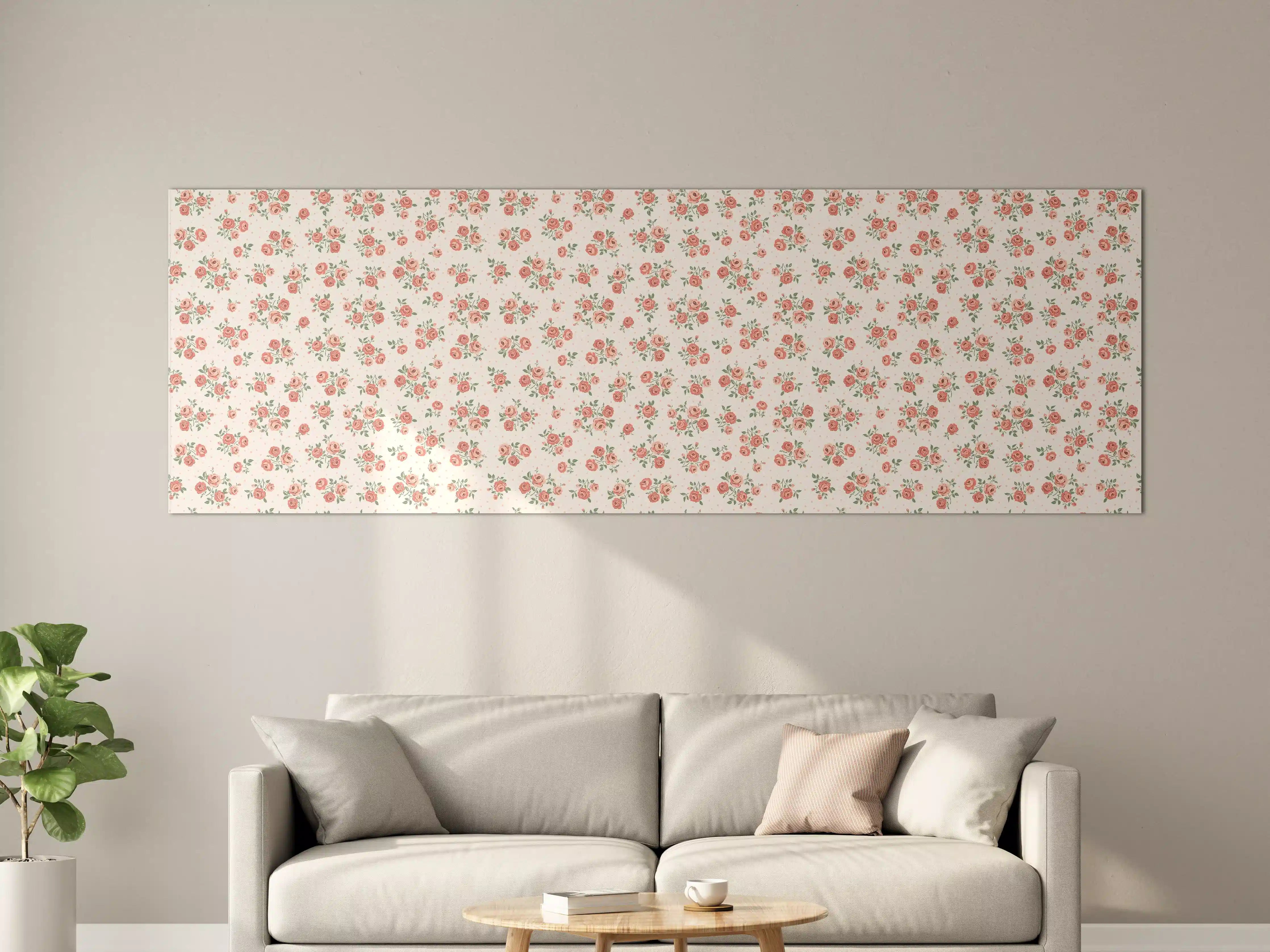 Große Wandbilder - Vintage Ditsy Rosenmuster Rosa-Beige