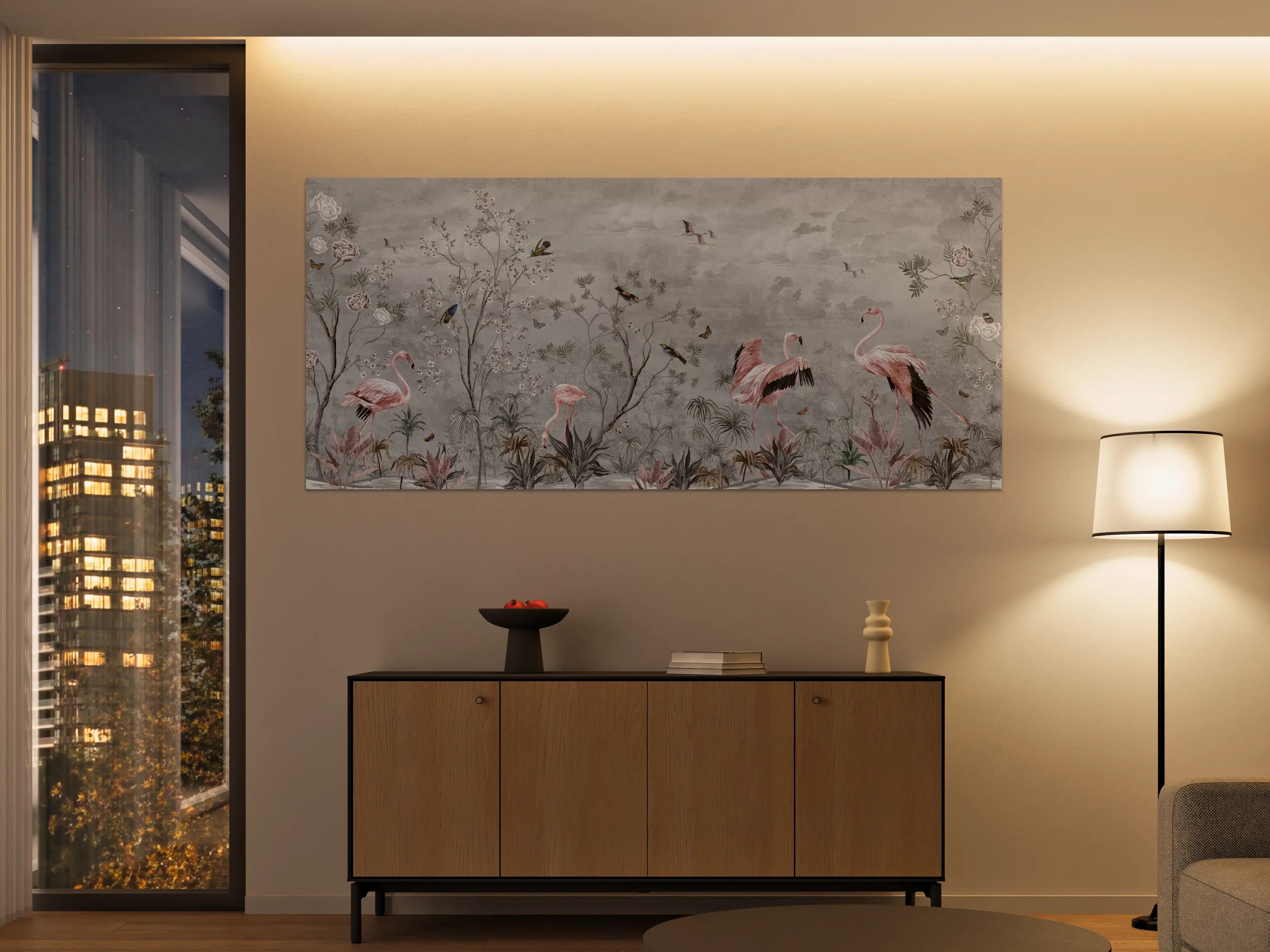 Große Wandbilder - Vintage Dschungel Flamingo Tapete