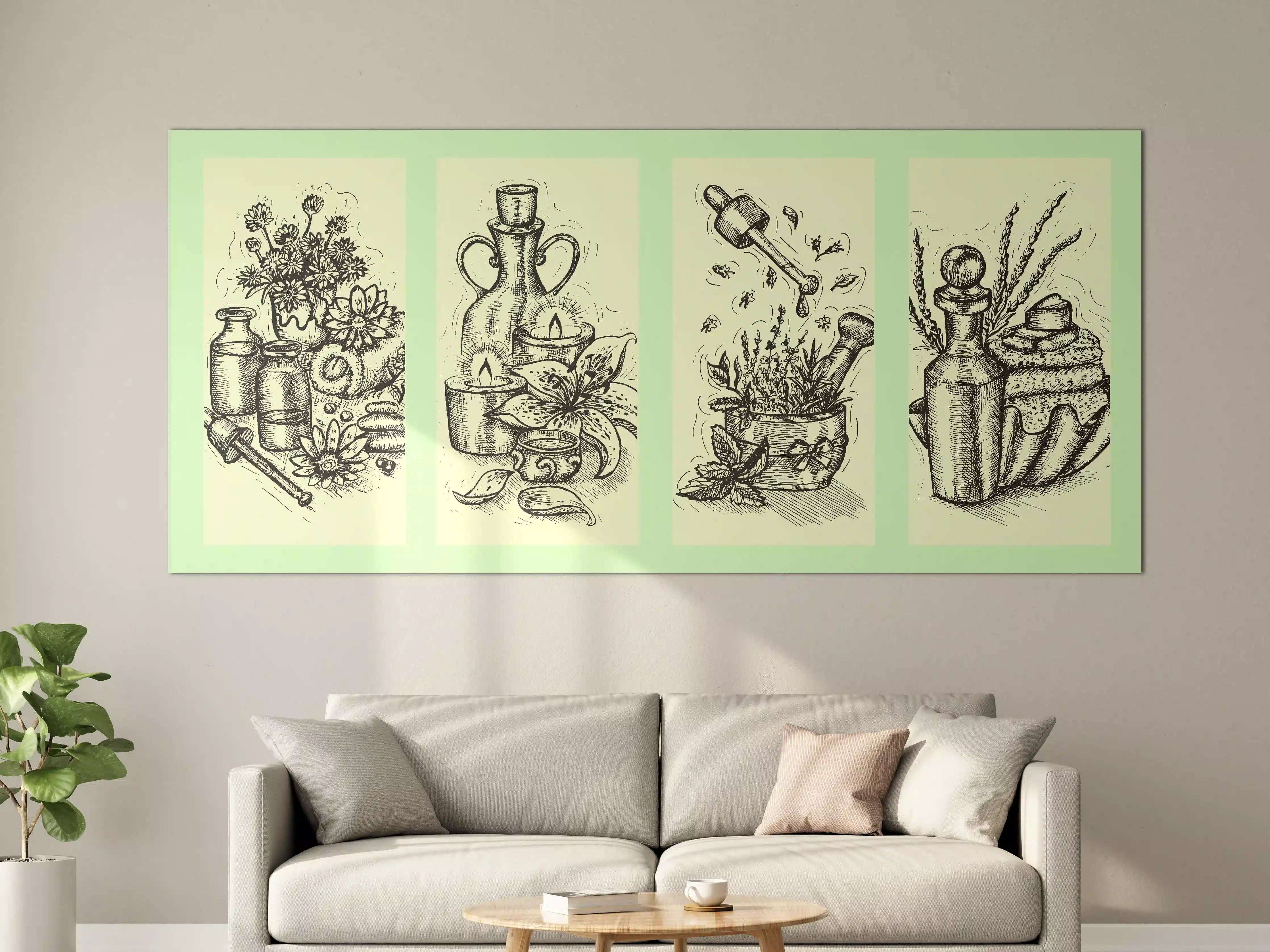 Große Wandbilder - Vintage-Kräuterkunst mit natürlichen Farben
