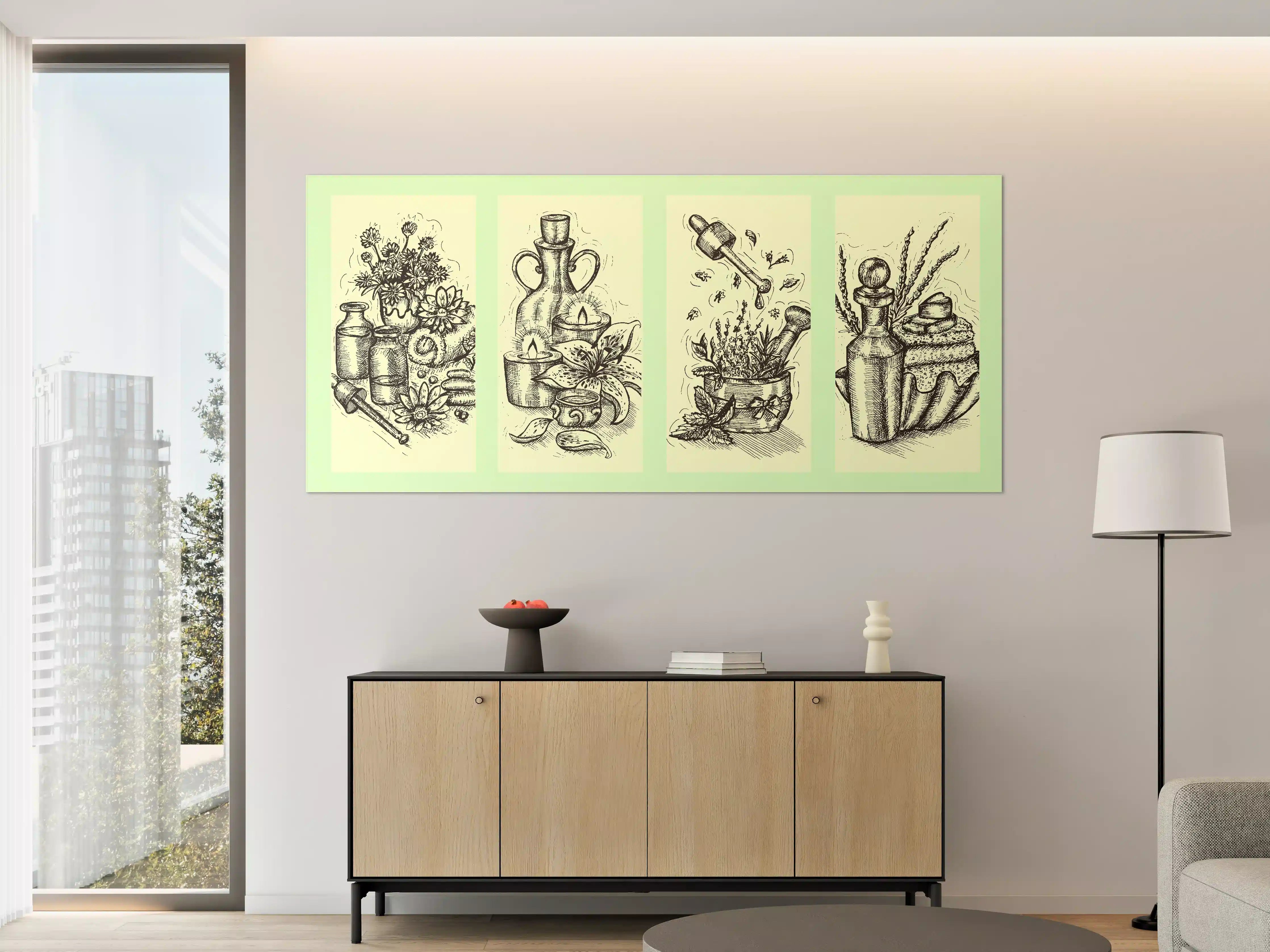 Große Wandbilder - Vintage-Kräuterkunst mit natürlichen Farben