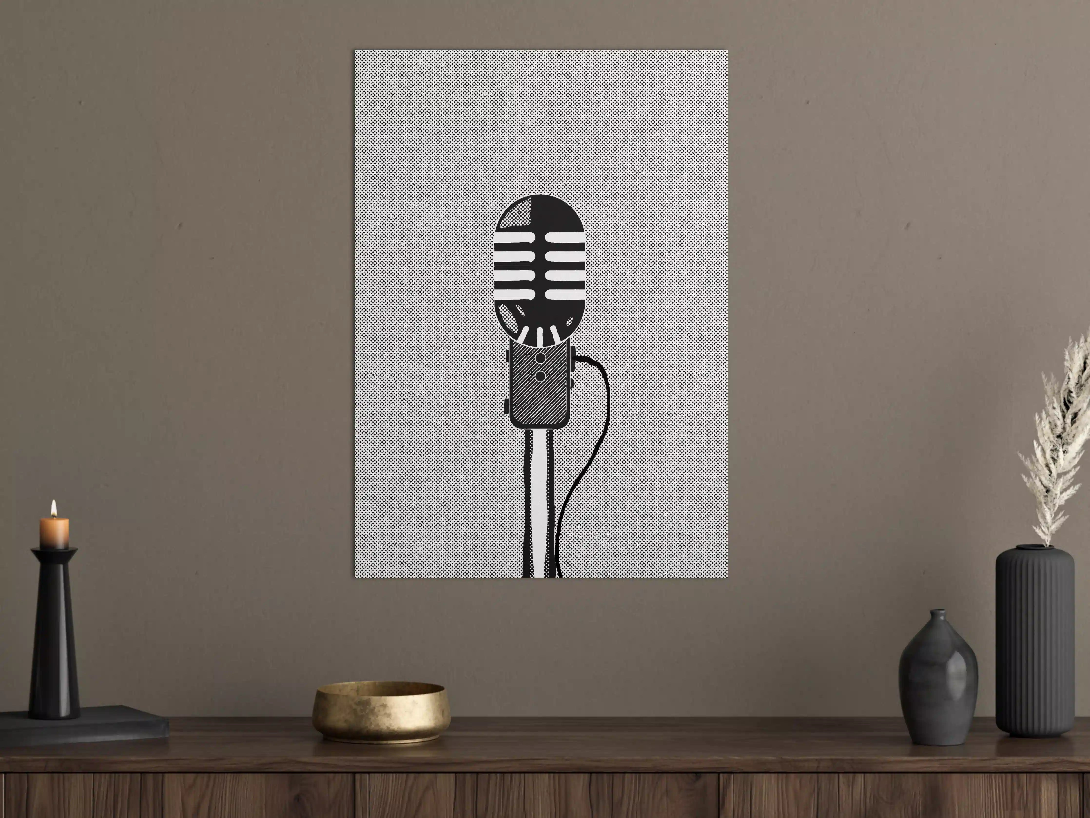 Große Wandbilder - Vintage-Mikrofon in Schwarz-Weiß