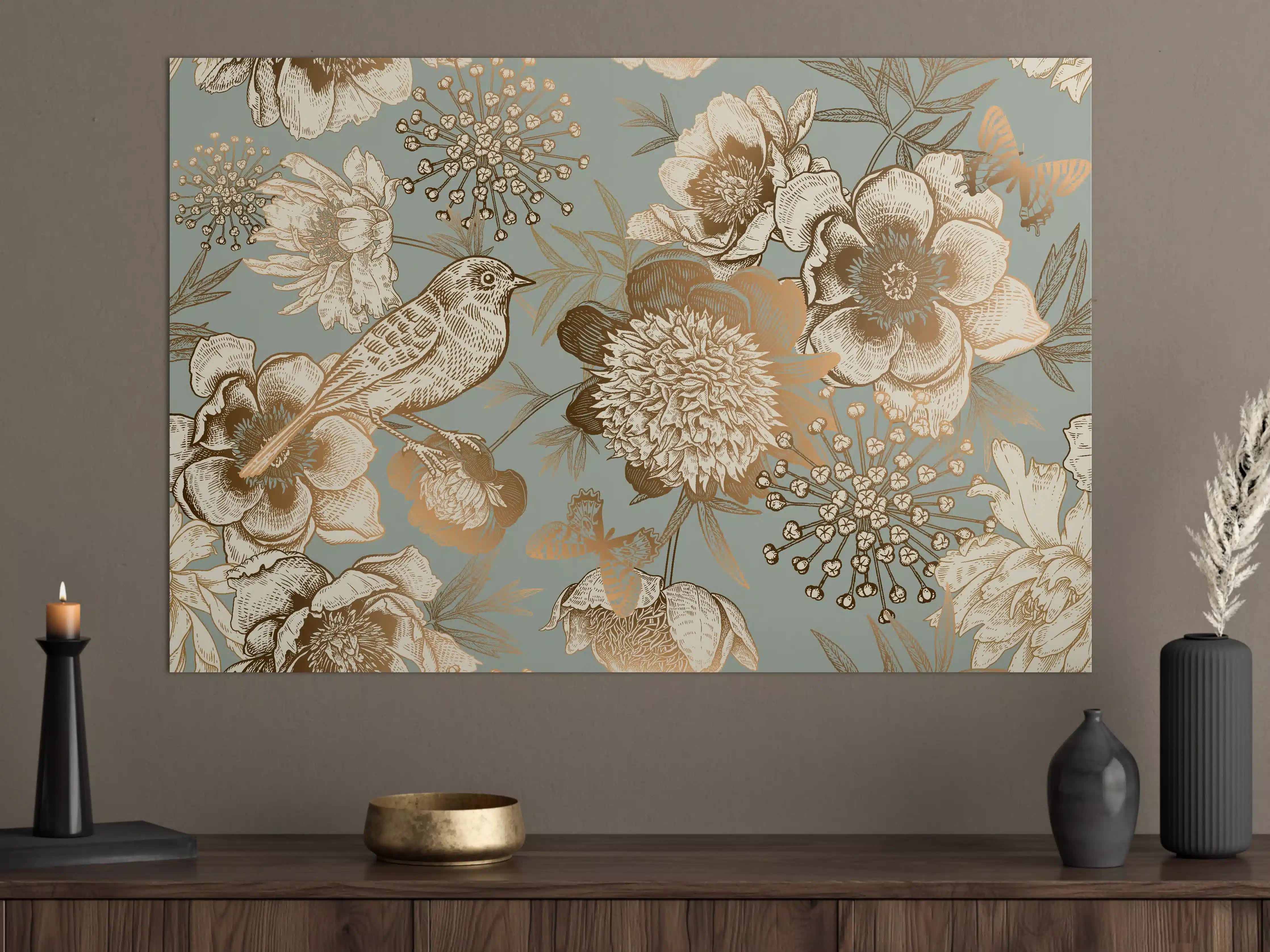 Große Wandbilder - Vintage Pfingstrosen Muster Beige