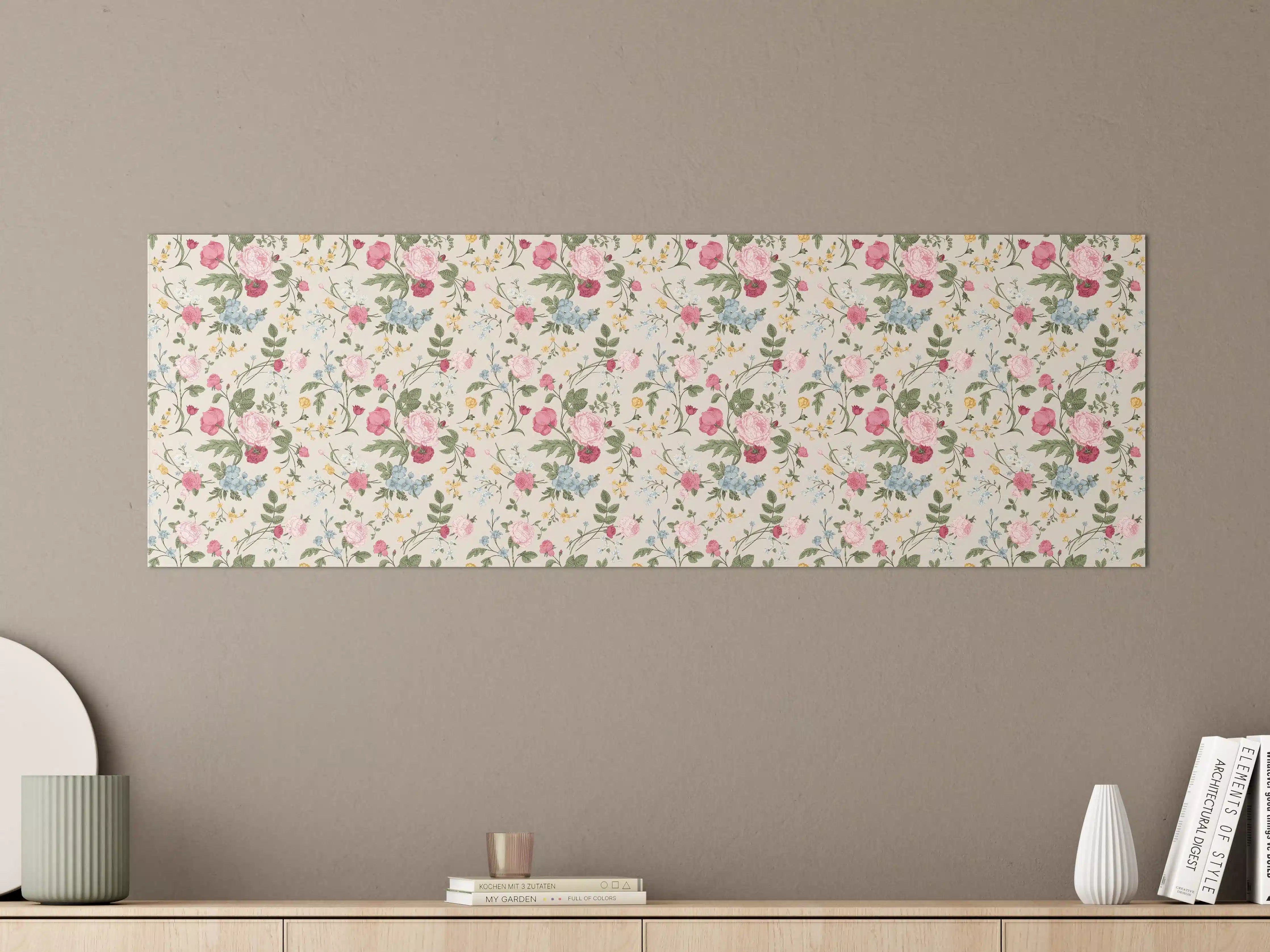 Große Wandbilder - Vintage Rosenmuster Rosa-Beige