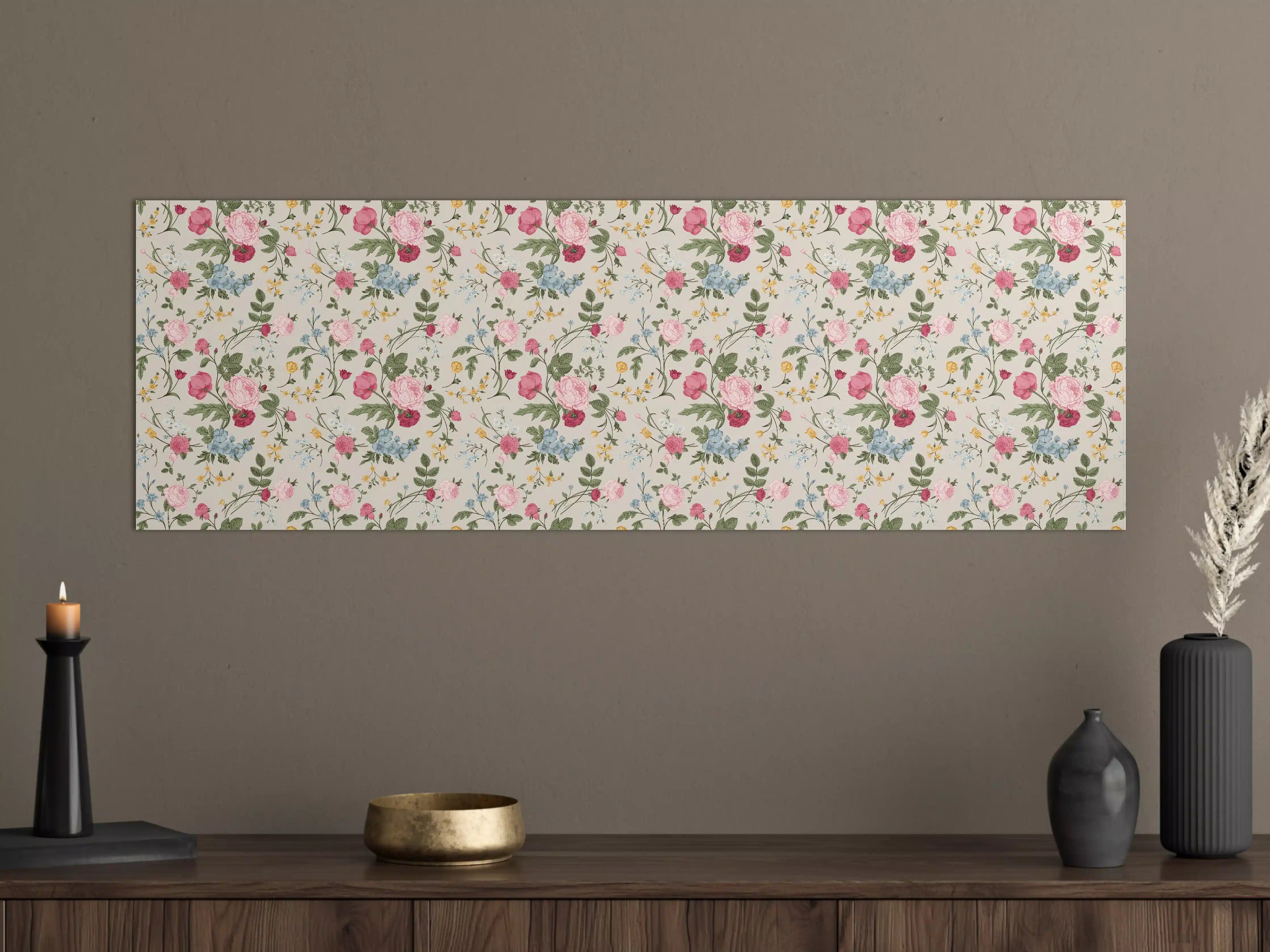 Große Wandbilder - Vintage Rosenmuster Rosa-Beige
