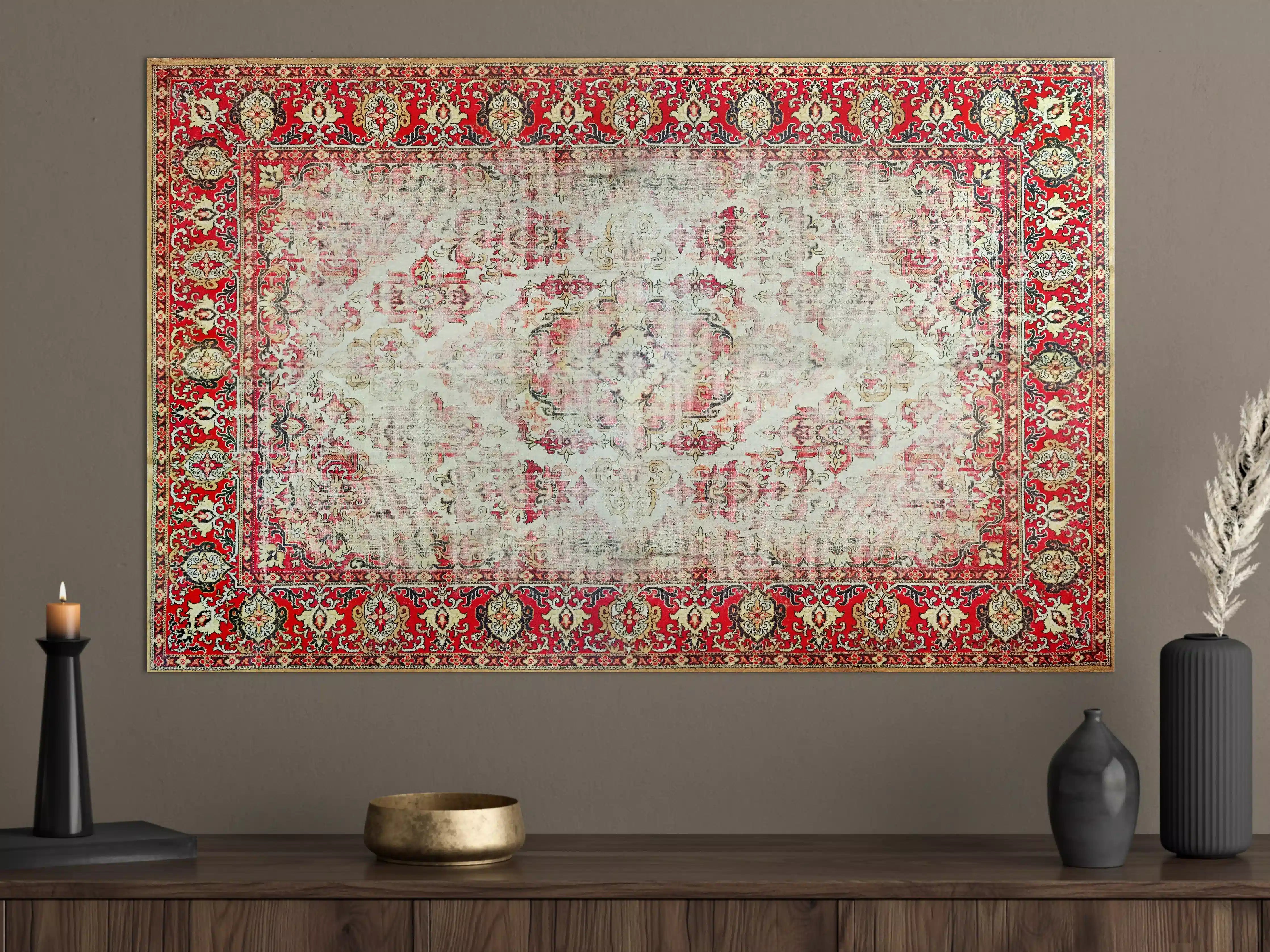 Große Wandbilder - Vintage-Rot-Beige-Ornamentteppich