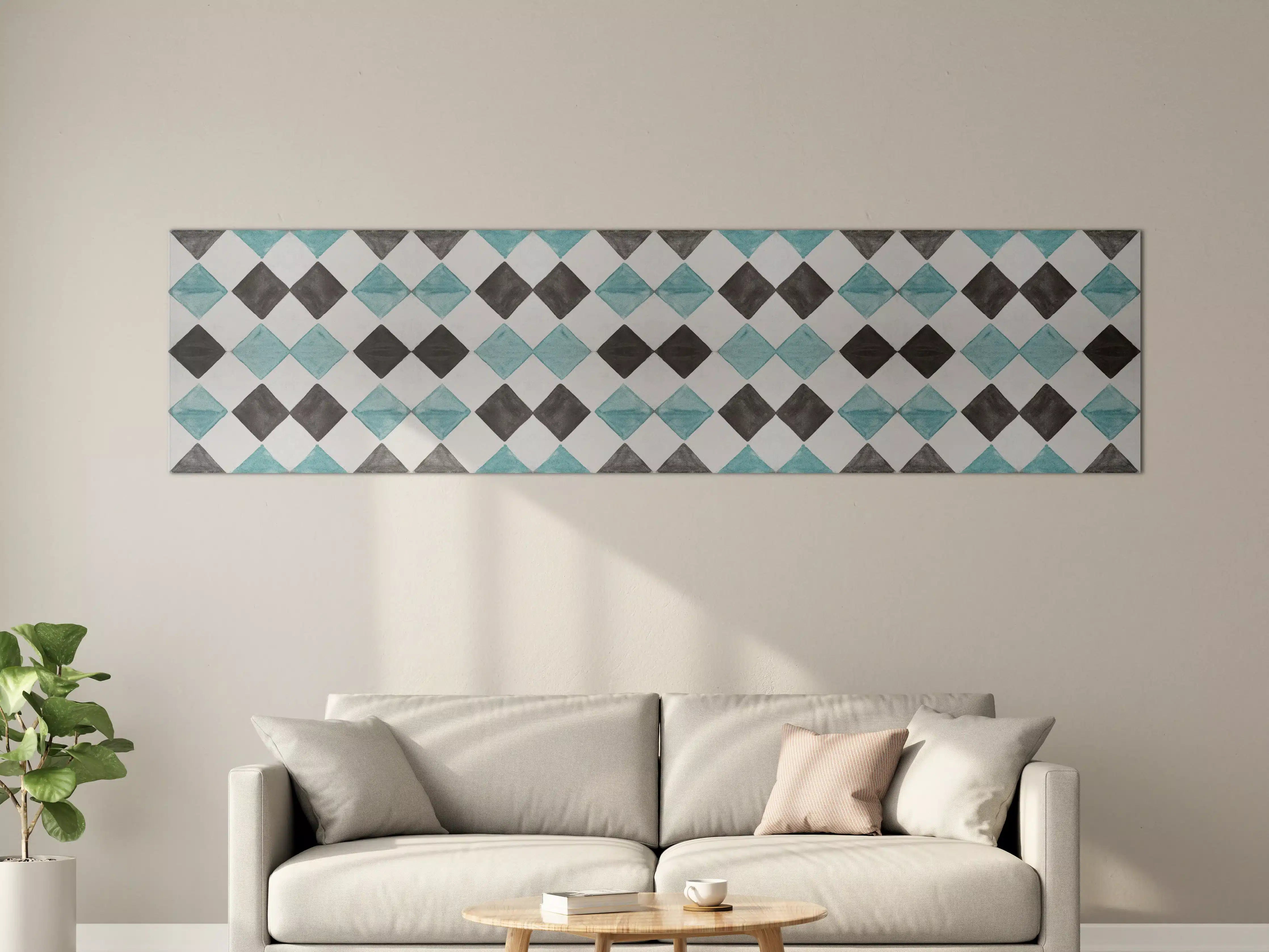 Große Wandbilder - Vintage-Türkis-Schwarz-Weiß-Mosaik