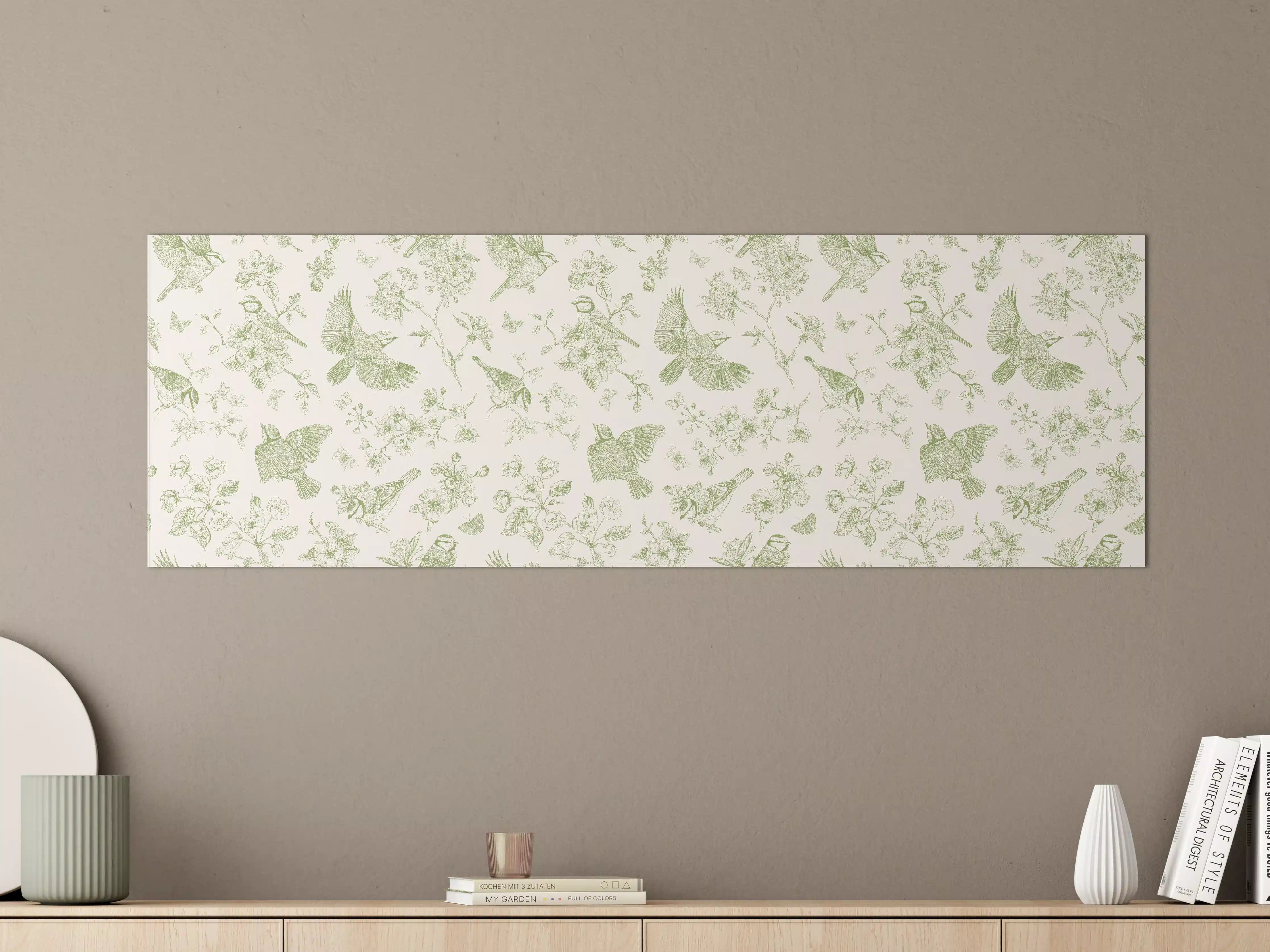 Große Wandbilder - Vintage Vogelgarten Grün-Beige
