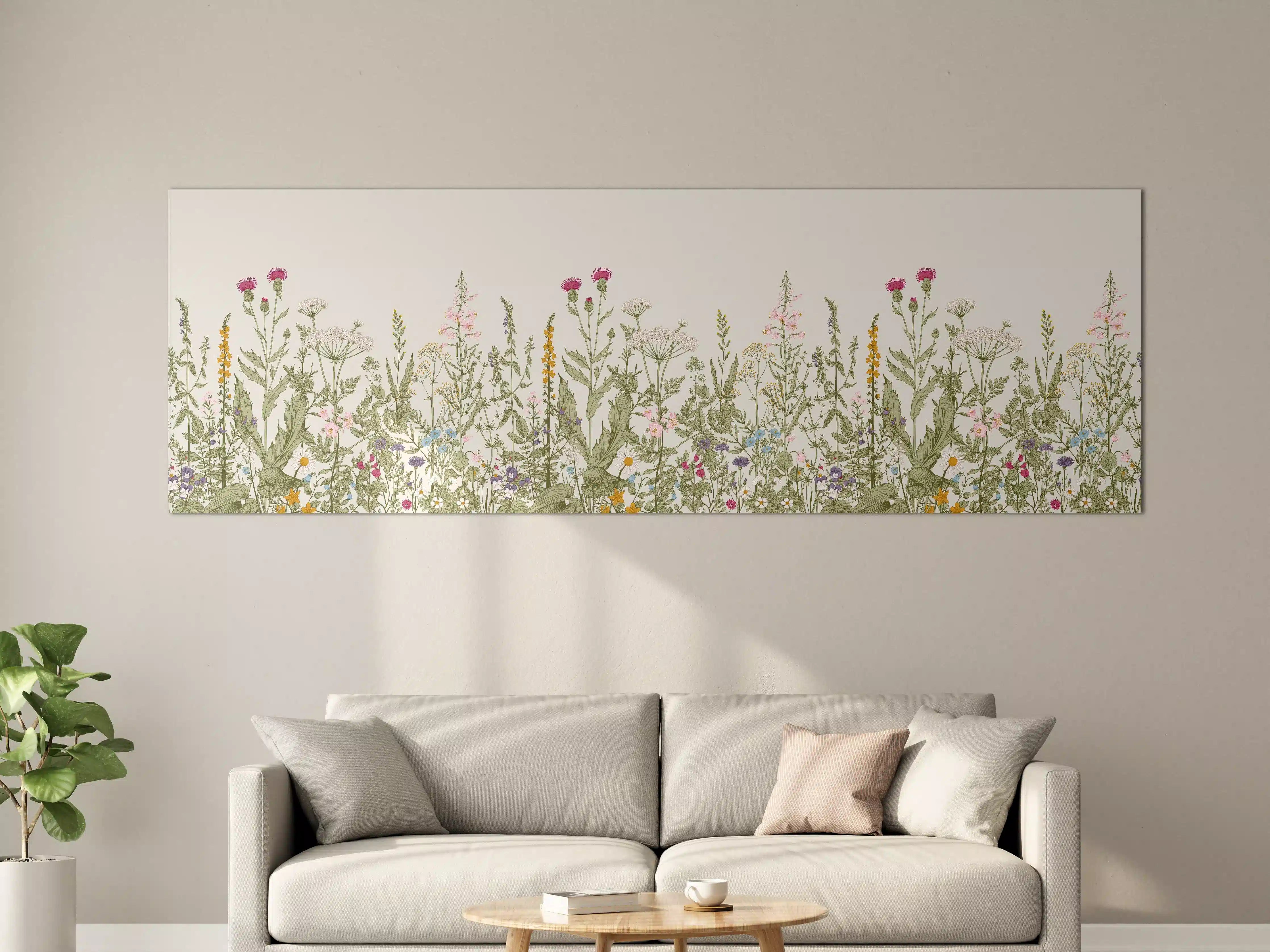 Große Wandbilder - Vintage Wiesenblumen Bordüre Beige-Grün