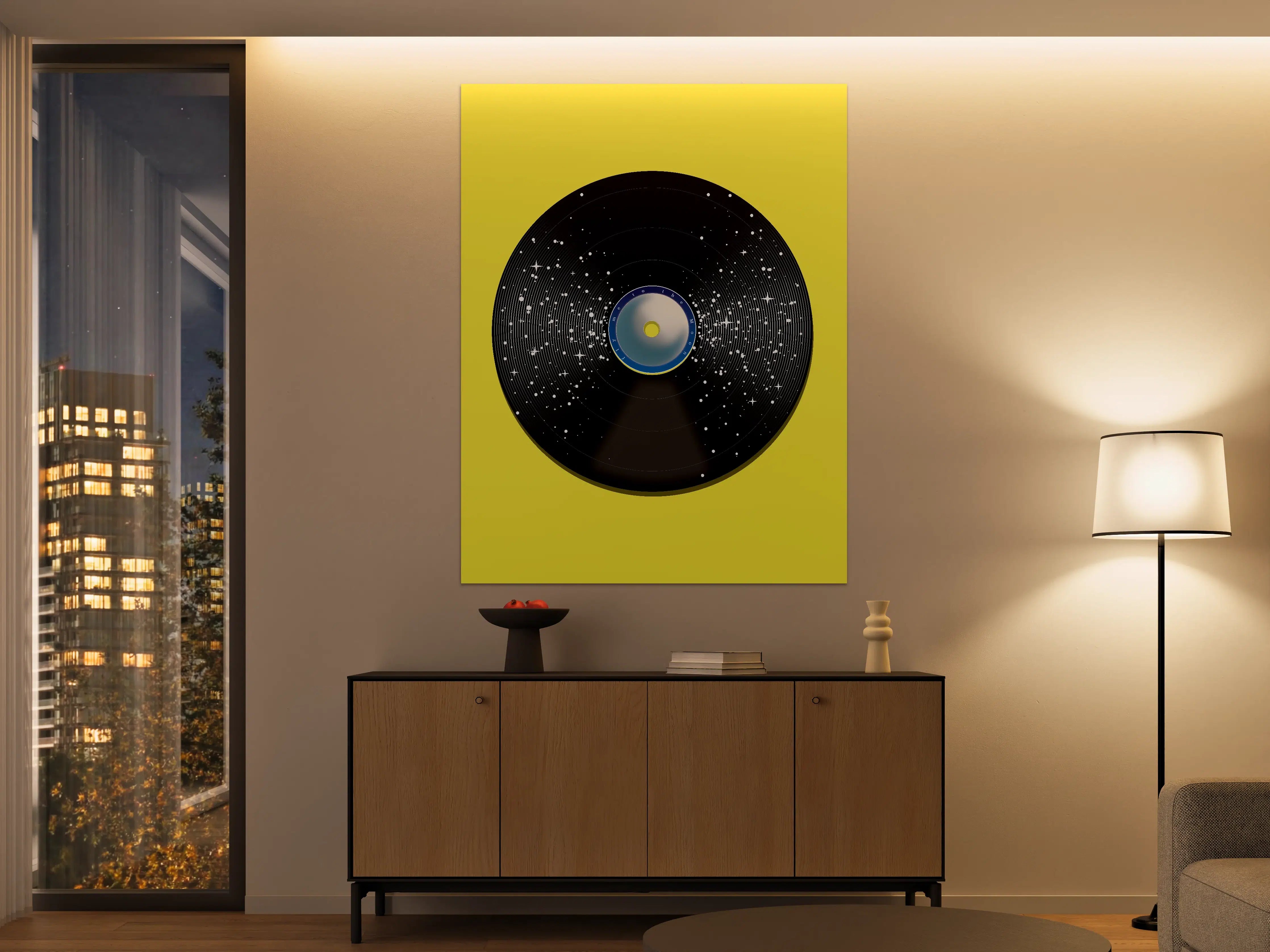 Große Wandbilder - Vinyl-Plattenspieler mit Sternenhimmel-Design