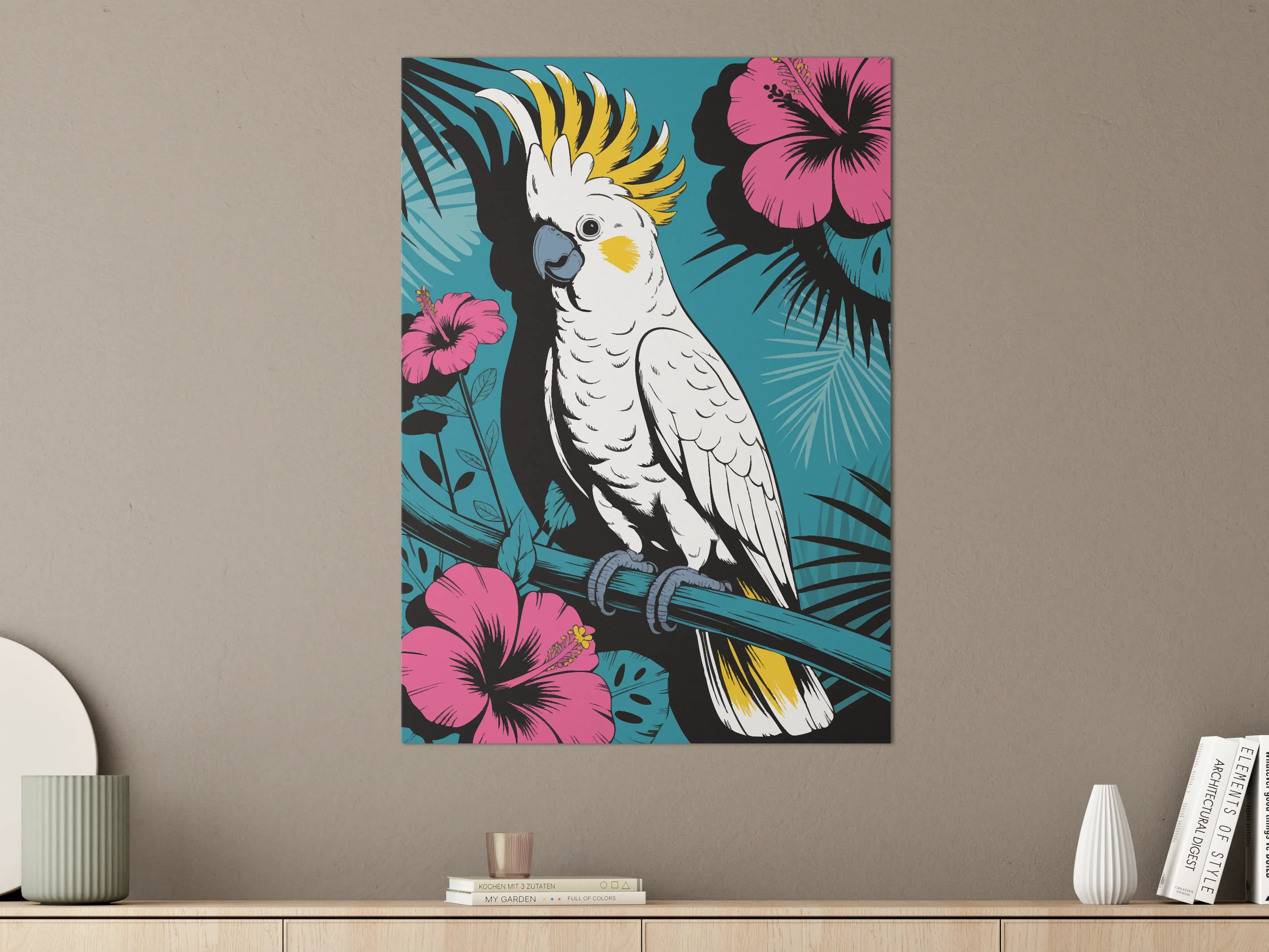 Große Wandbilder - Vogel mit bunter Kokospalmen-Dekoration