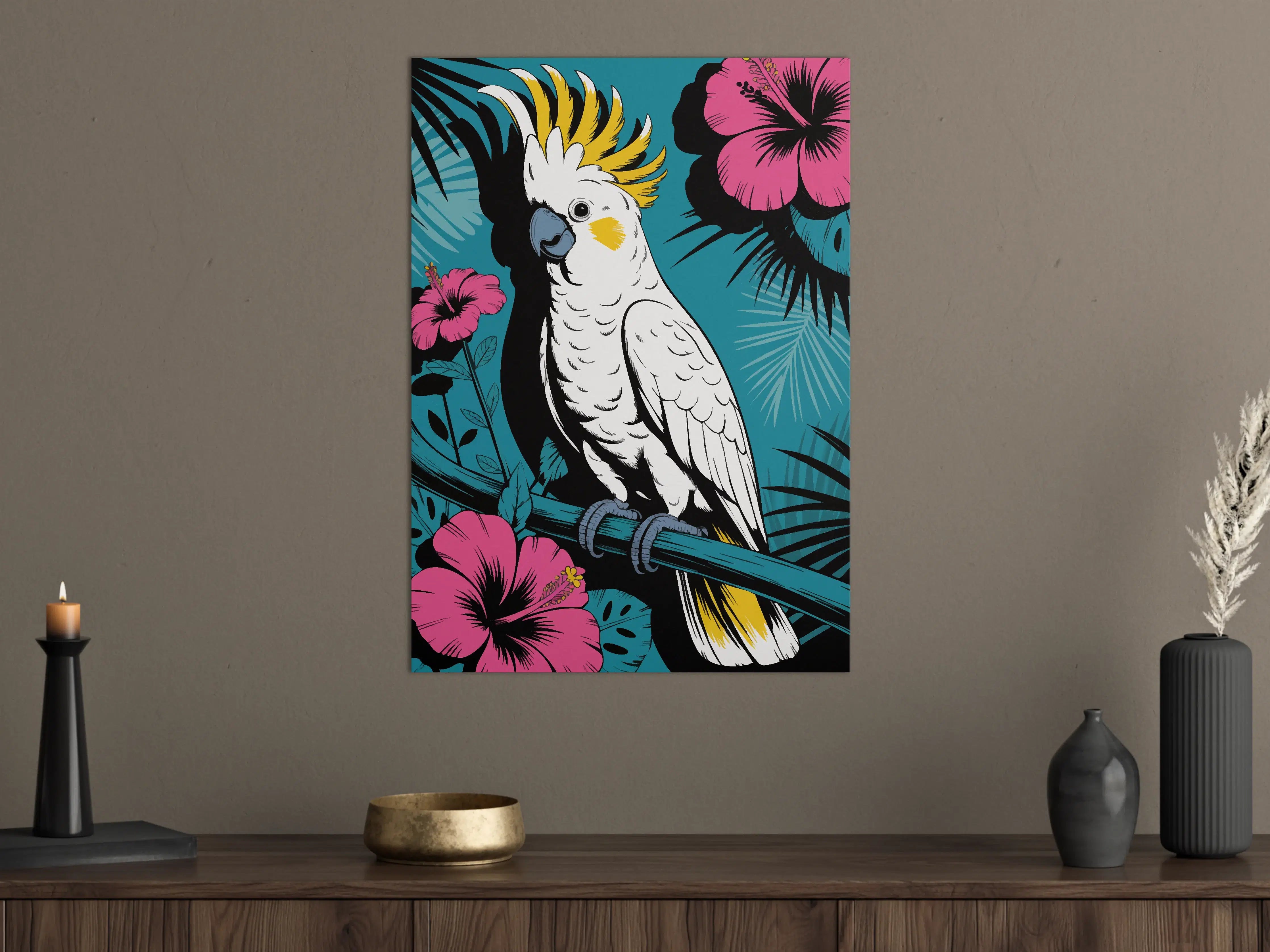 Große Wandbilder - Vogel mit bunter Kokospalmen-Dekoration