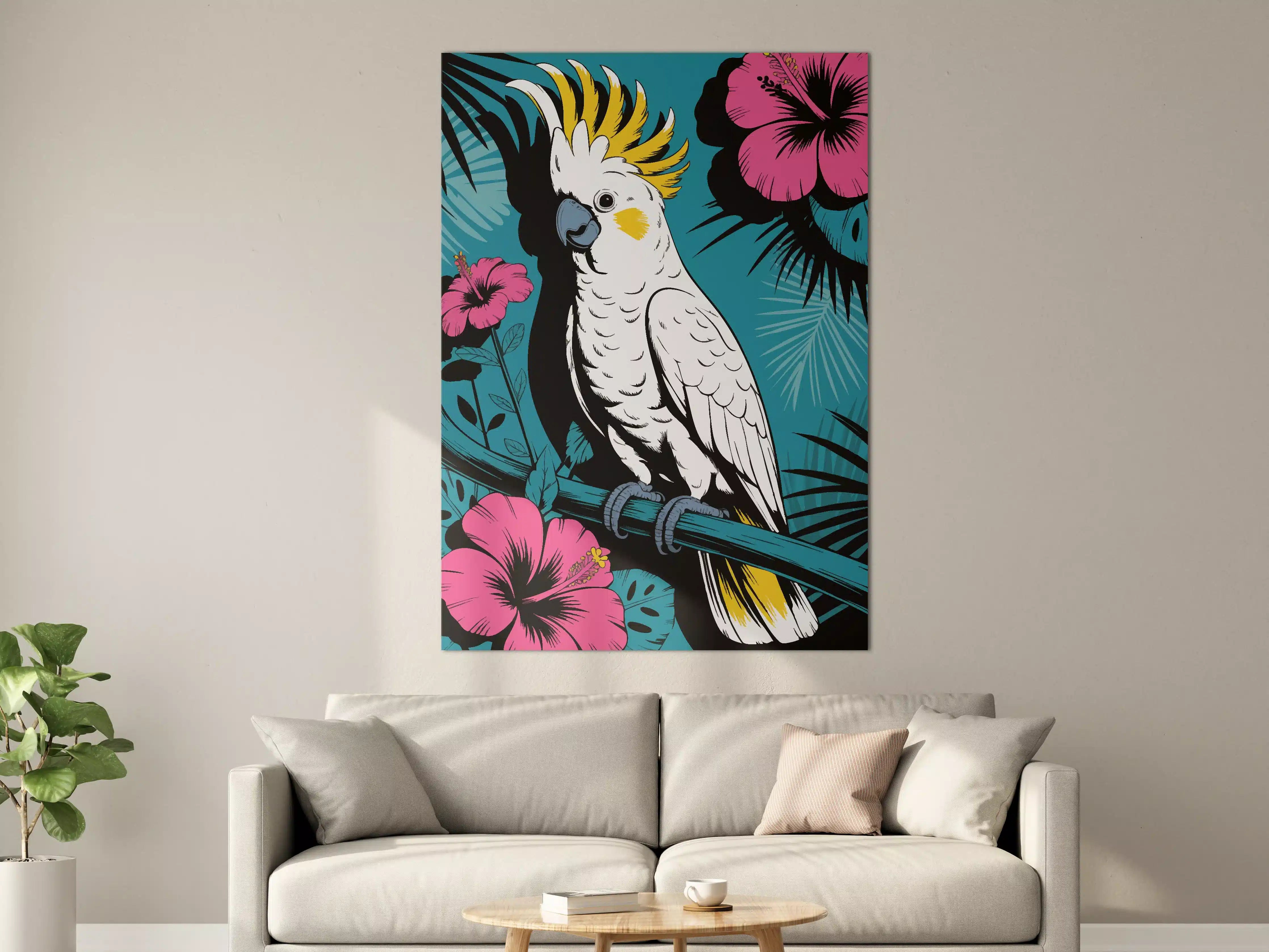 Große Wandbilder - Vogel mit bunter Kokospalmen-Dekoration