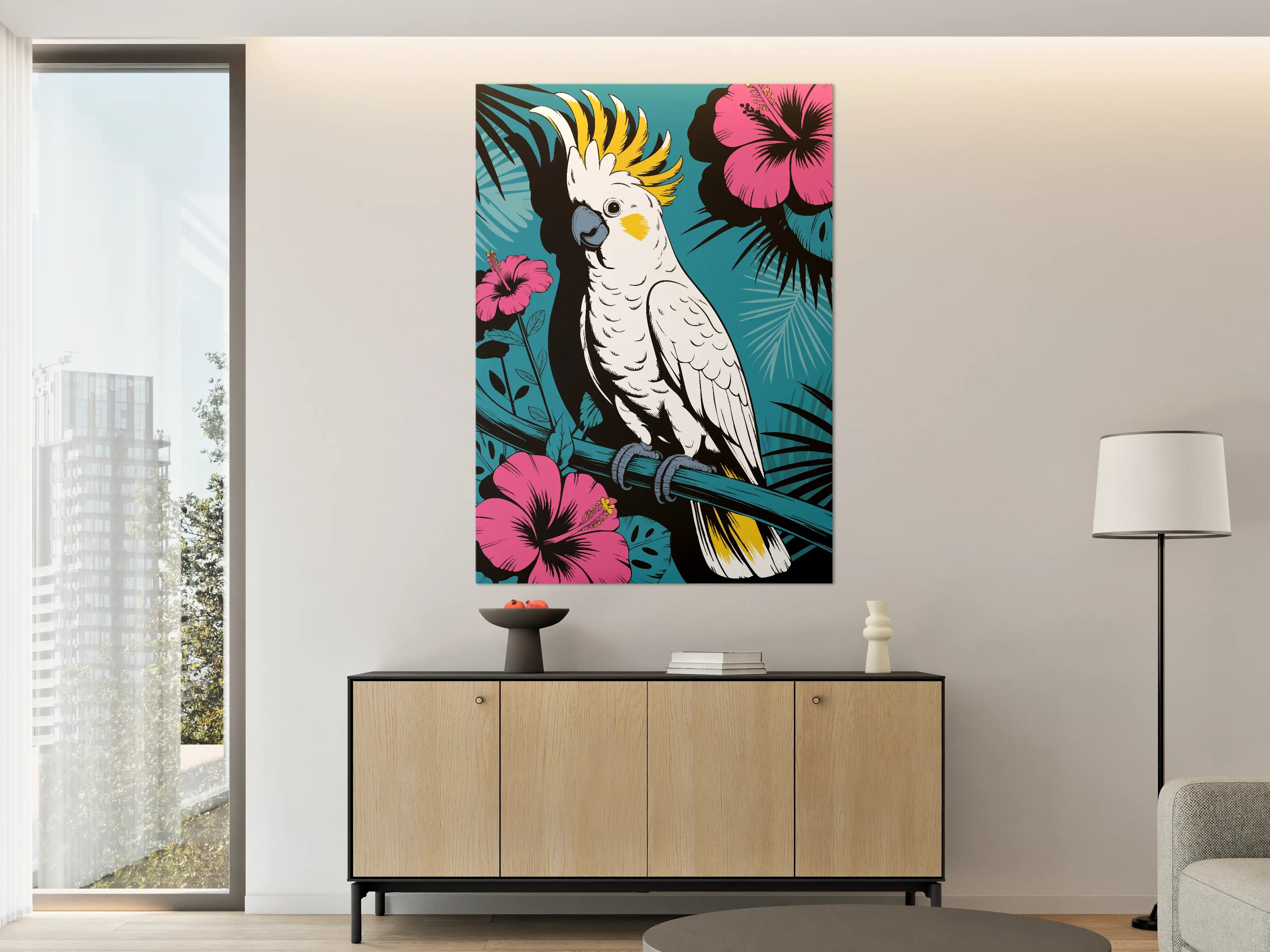 Große Wandbilder - Vogel mit bunter Kokospalmen-Dekoration