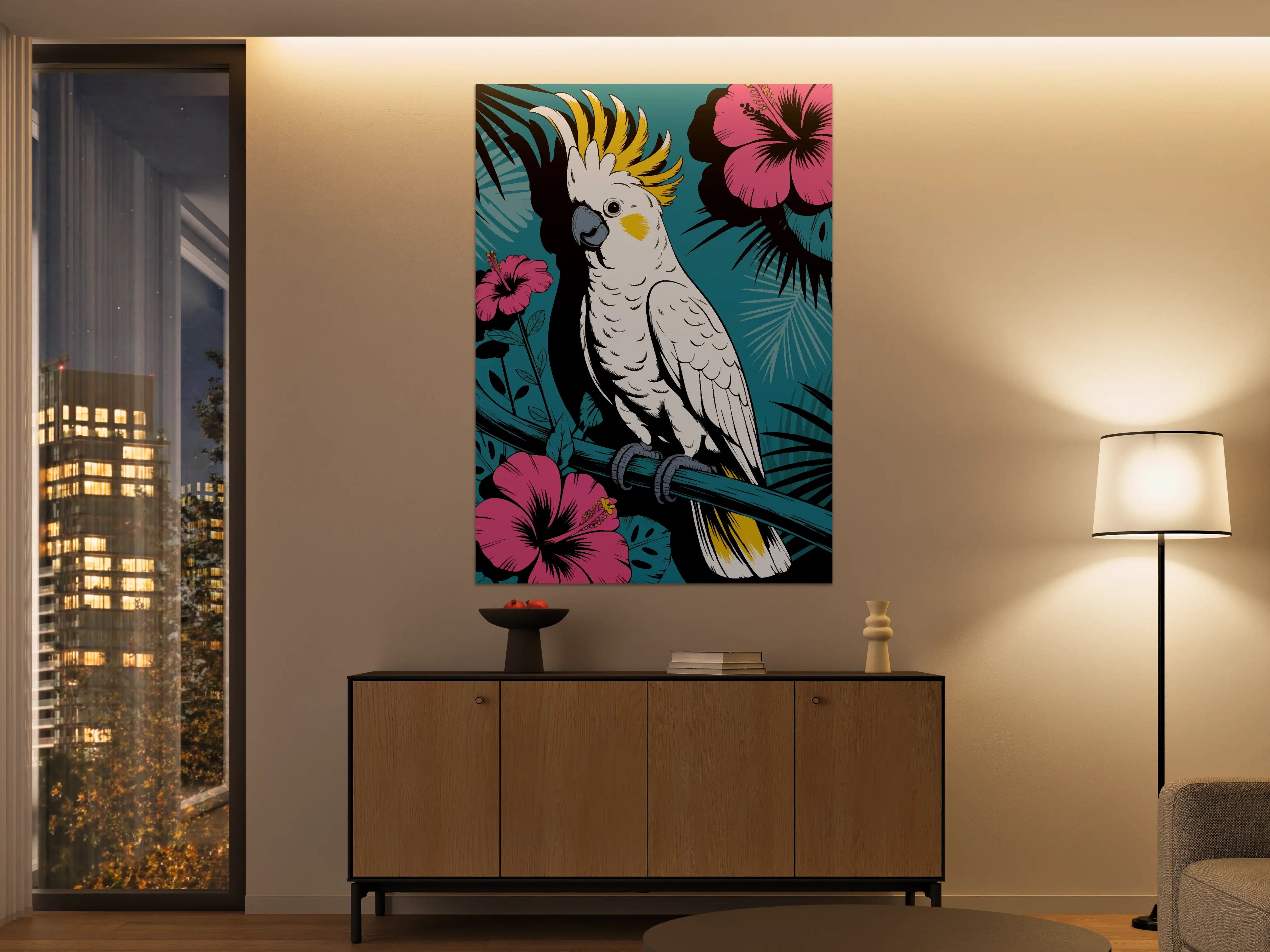 Große Wandbilder - Vogel mit bunter Kokospalmen-Dekoration