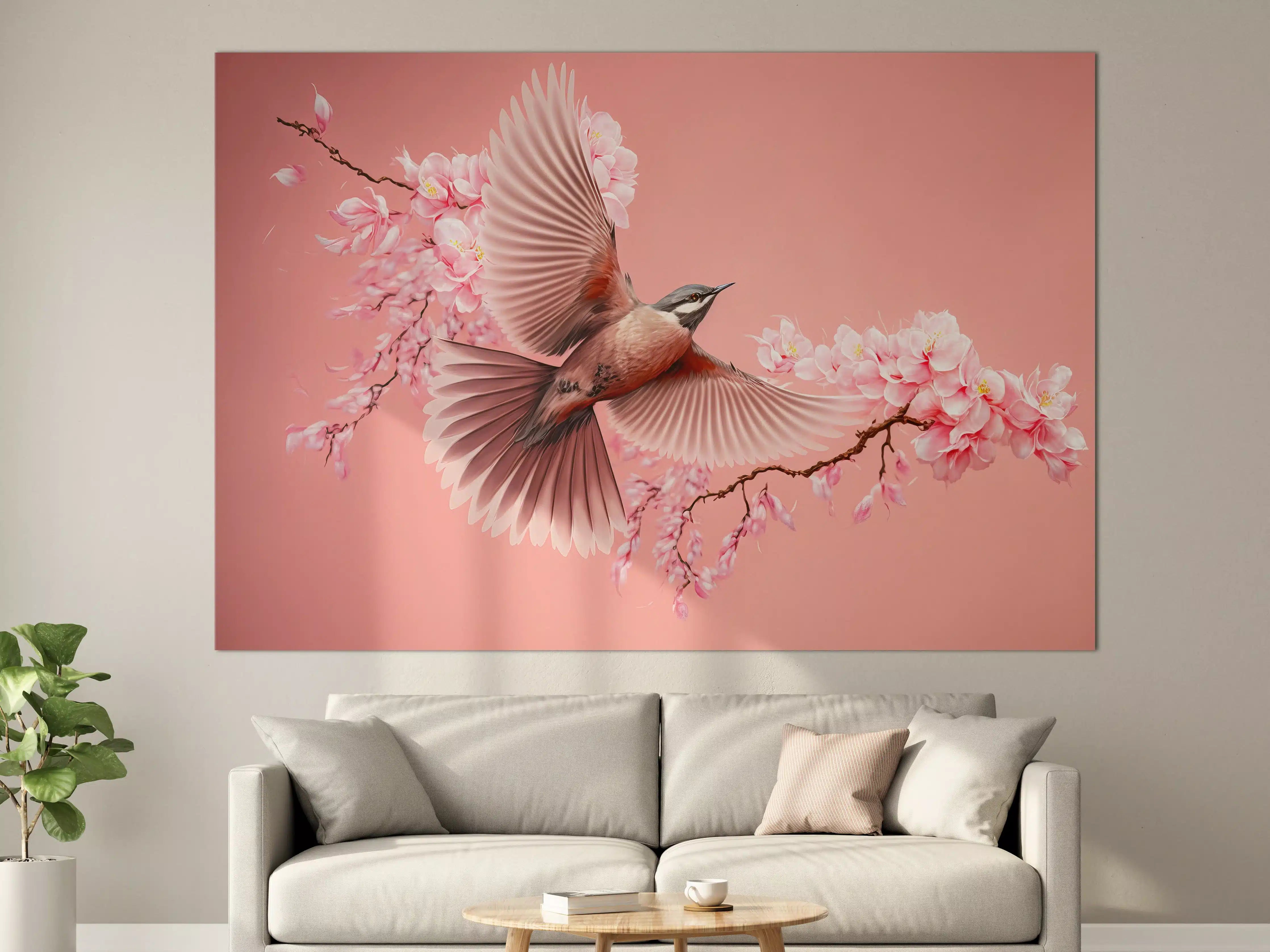 Große Wandbilder - Vogel und Kirschblüten Pink