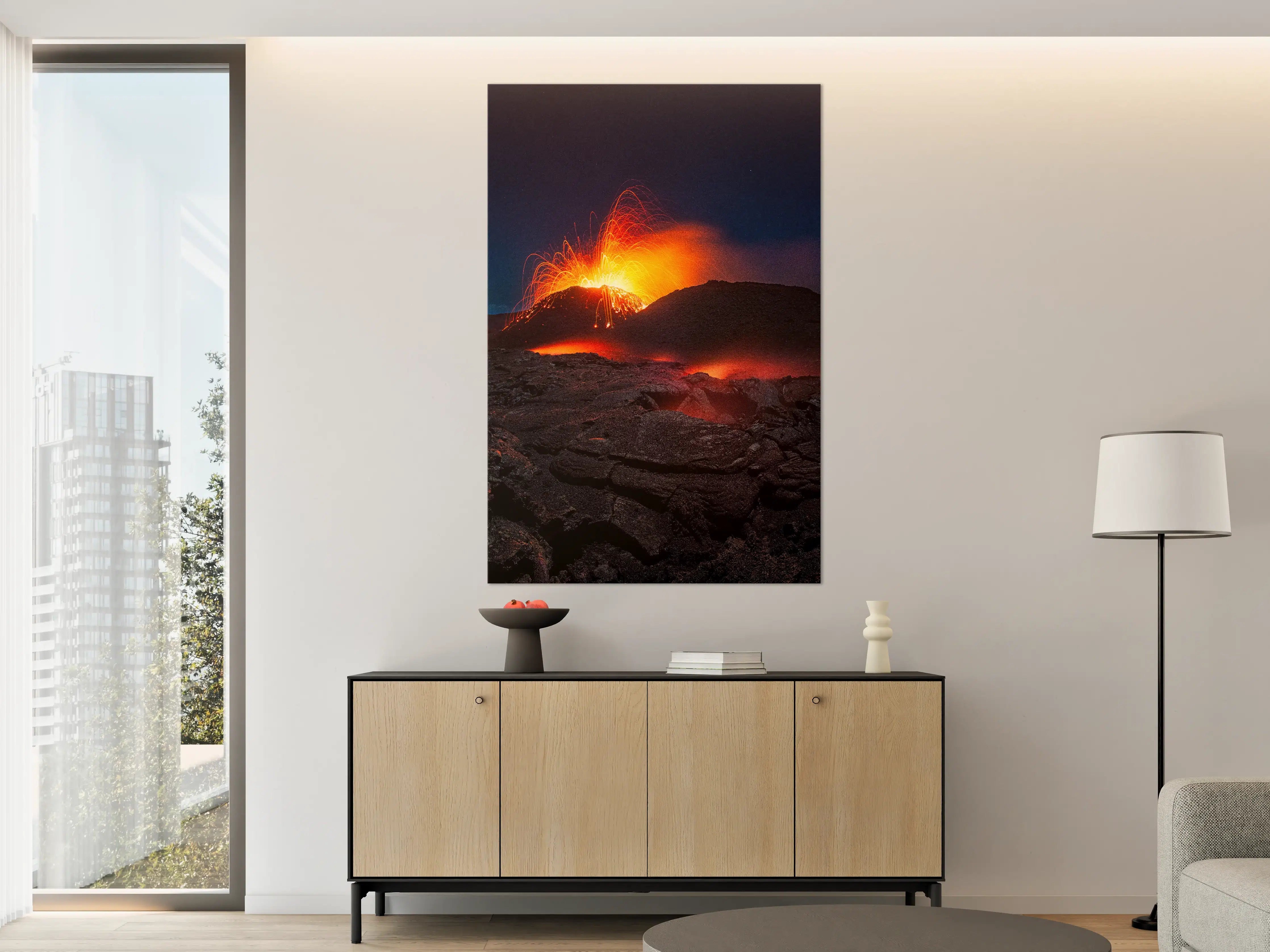 Große Wandbilder - Vulkan eruption bei Nacht mit Lava und Funken