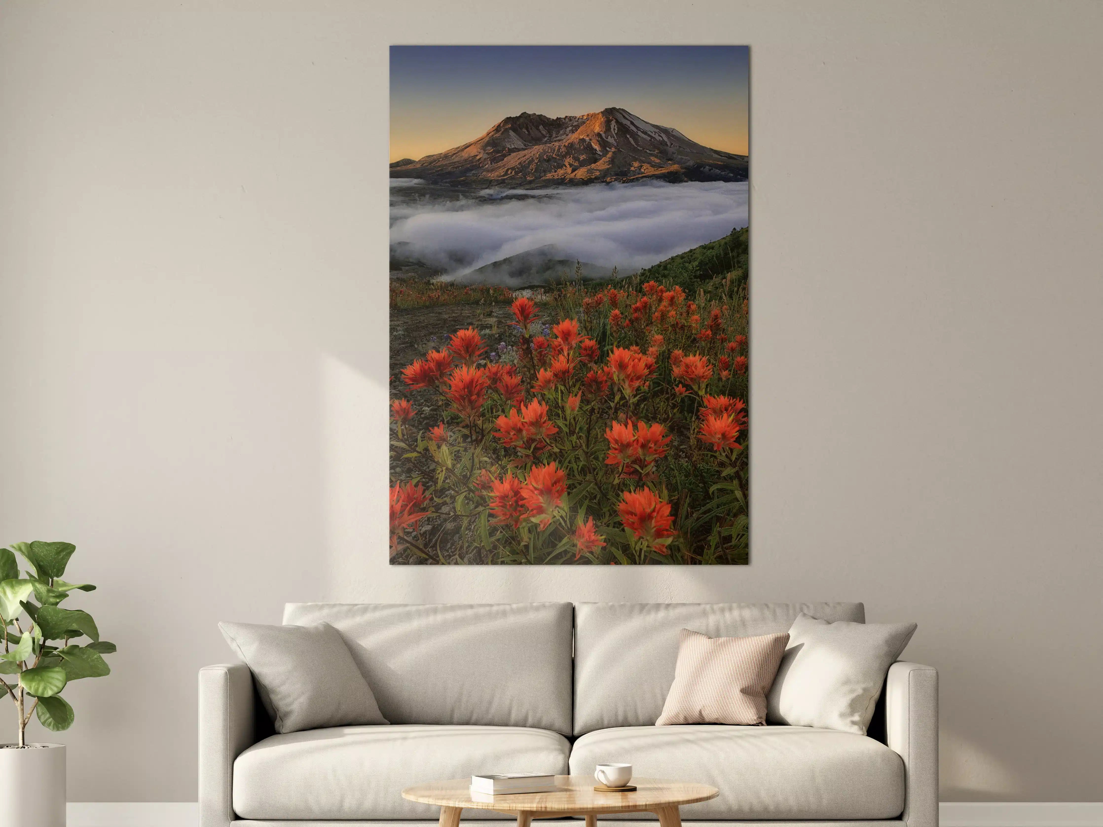 Große Wandbilder - Vulkan mit blühender Landschaft im Vordergrund