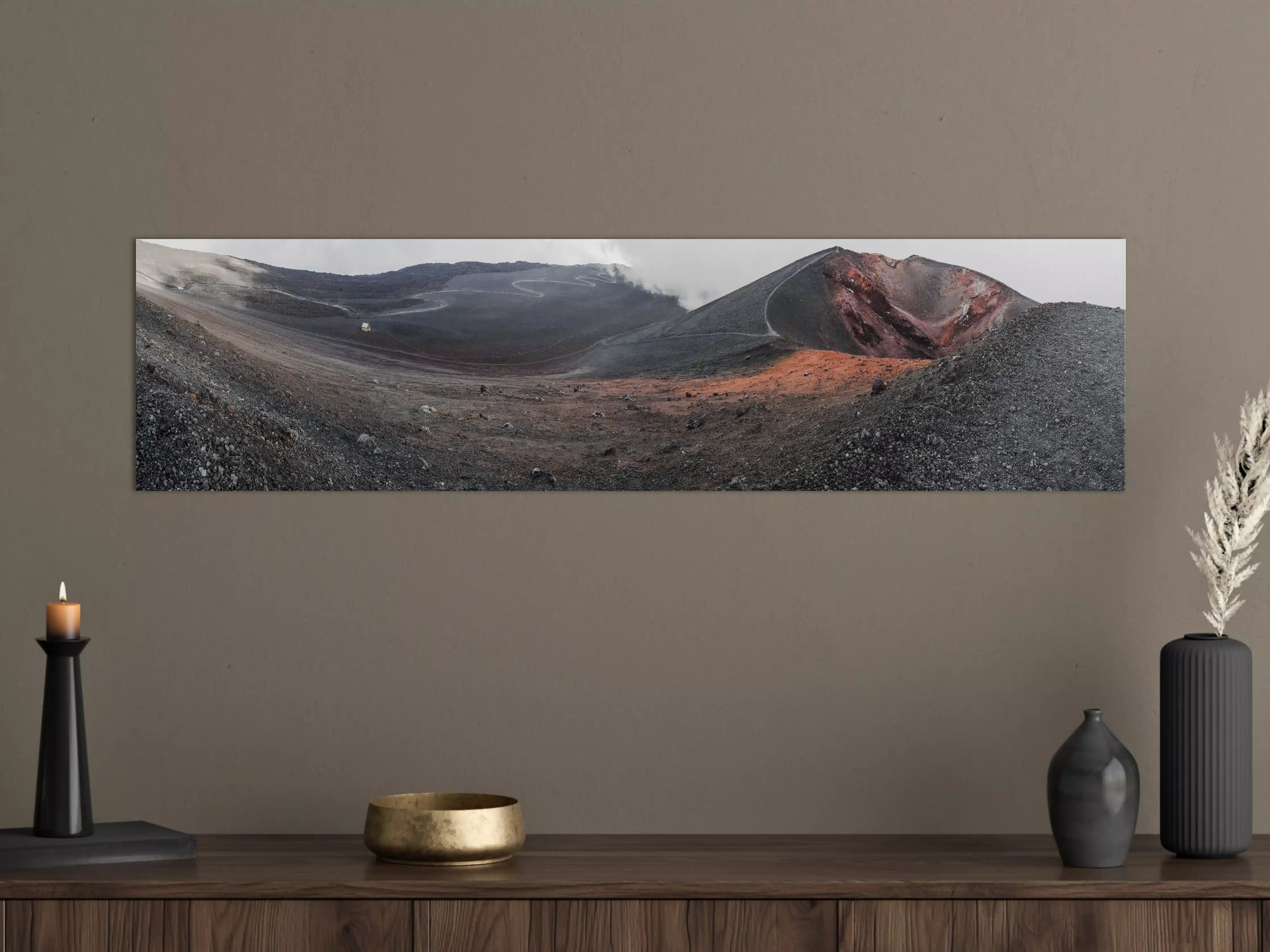Große Wandbilder - Vulkankrater Schwarz-Grau-Orange Panorama