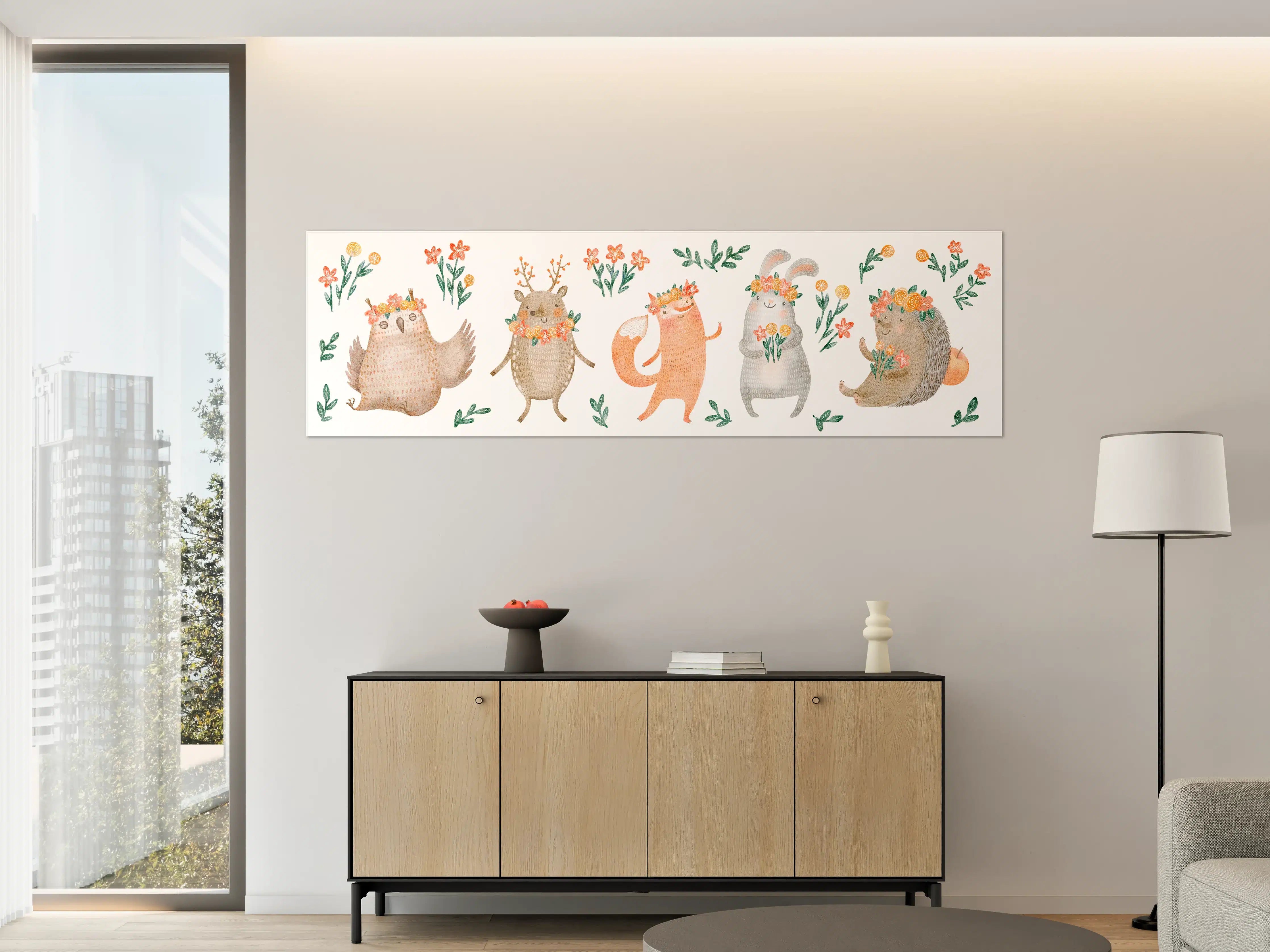 Große Wandbilder - Waldtiere mit Blumen und Blättern