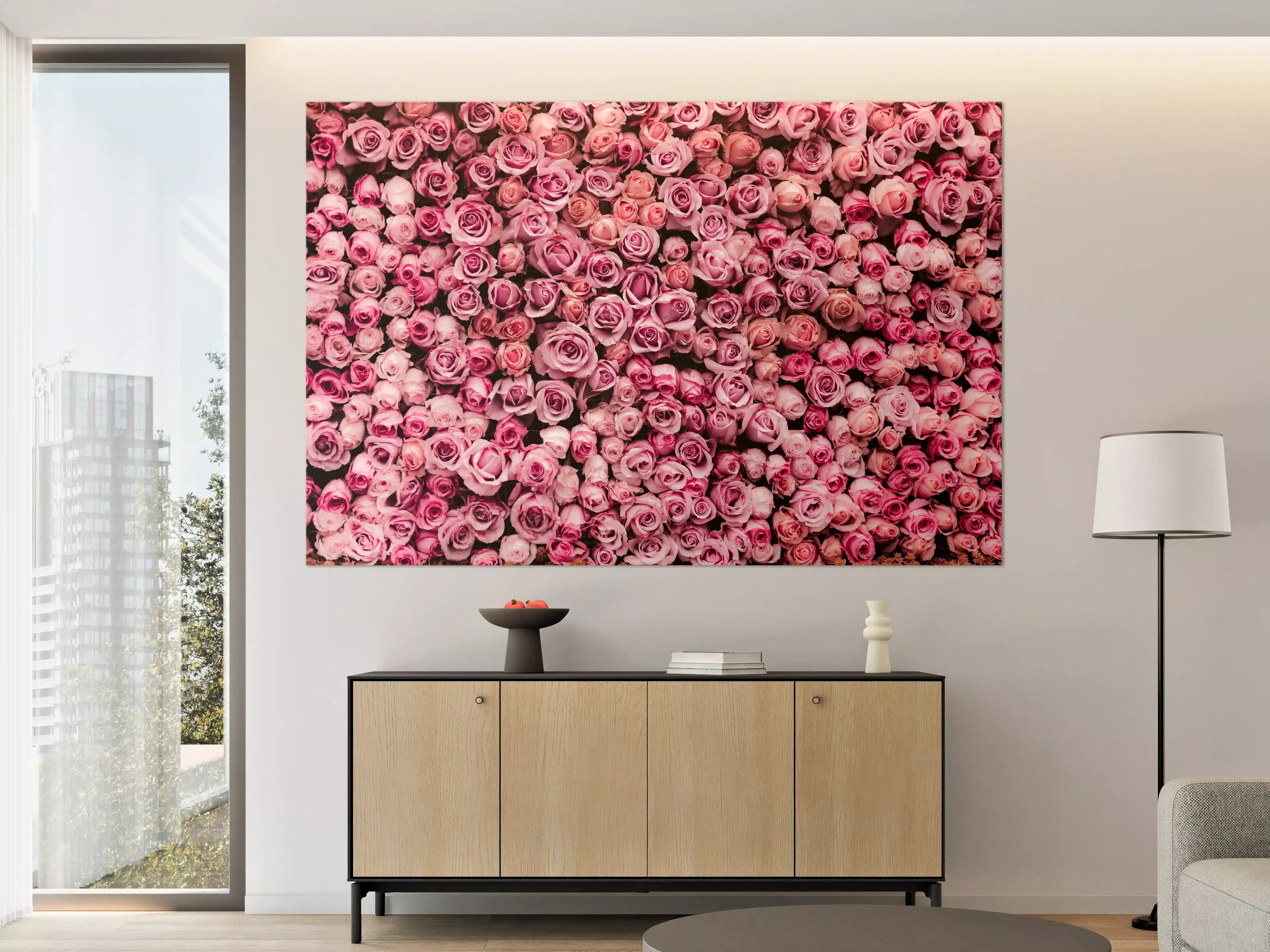 Große Wandbilder - Wand aus frischen Rosen