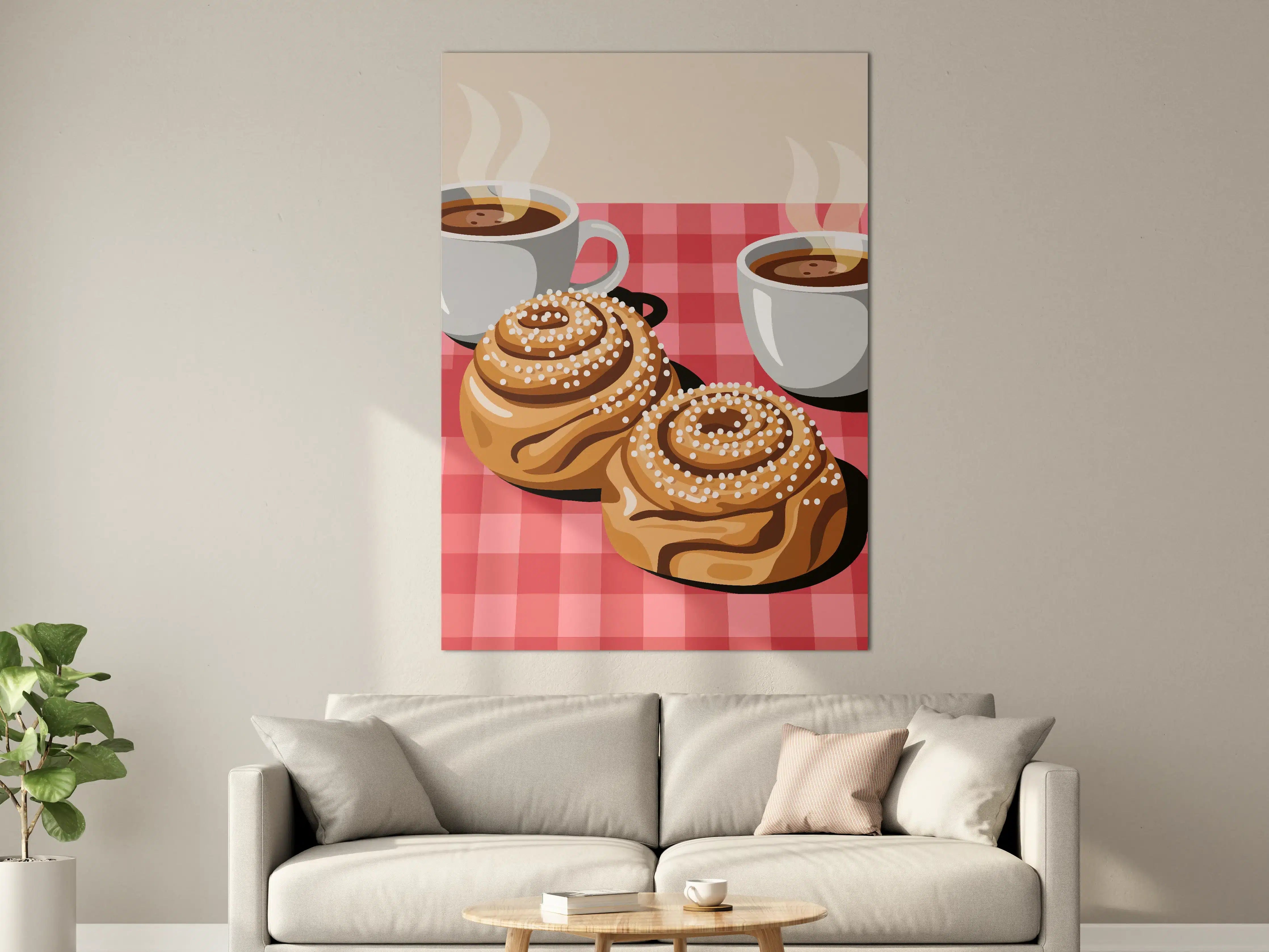 Große Wandbilder - Warme Frühstücksszene mit Kaffee und Zimtschnecken