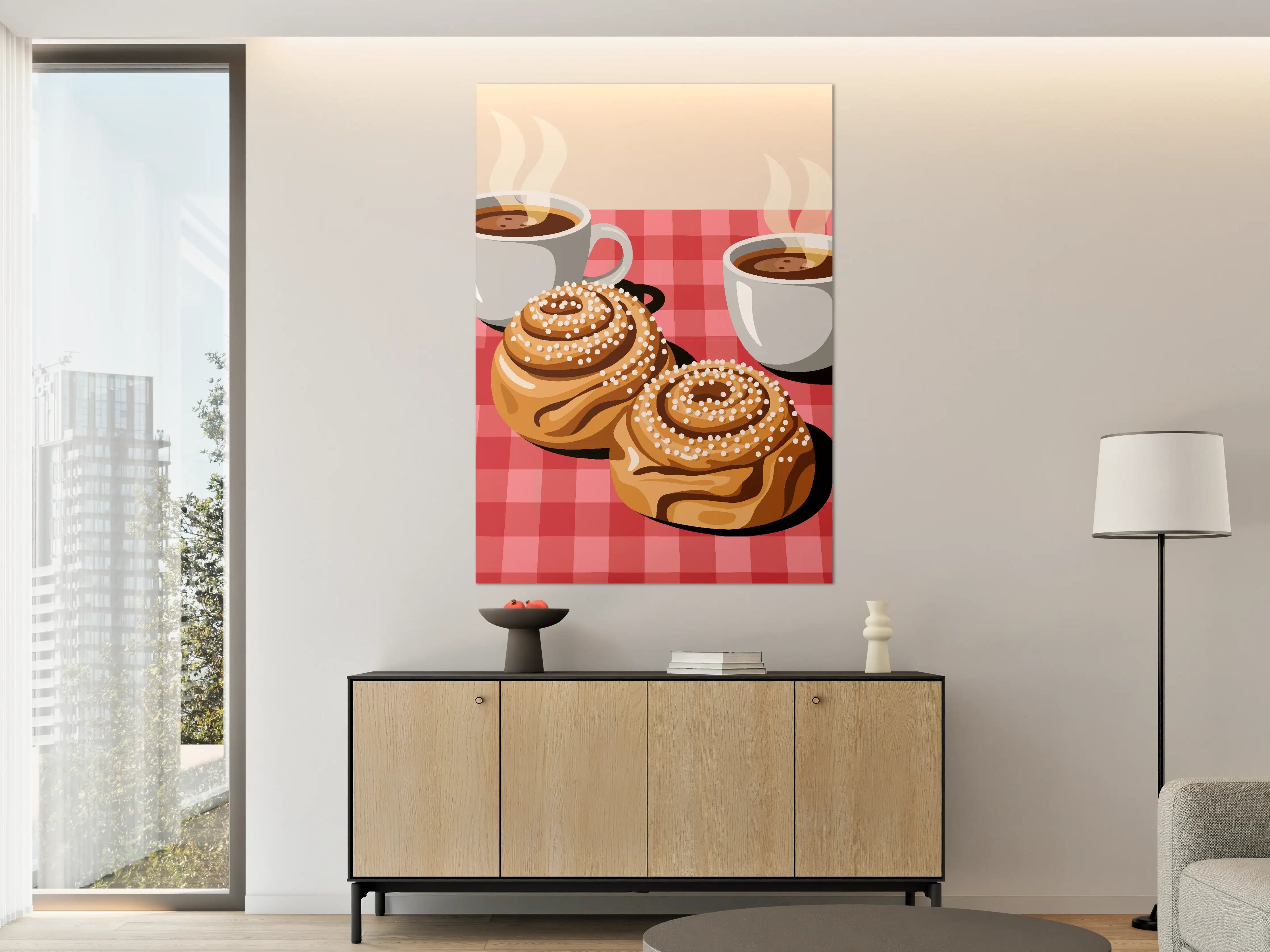 Große Wandbilder - Warme Frühstücksszene mit Kaffee und Zimtschnecken