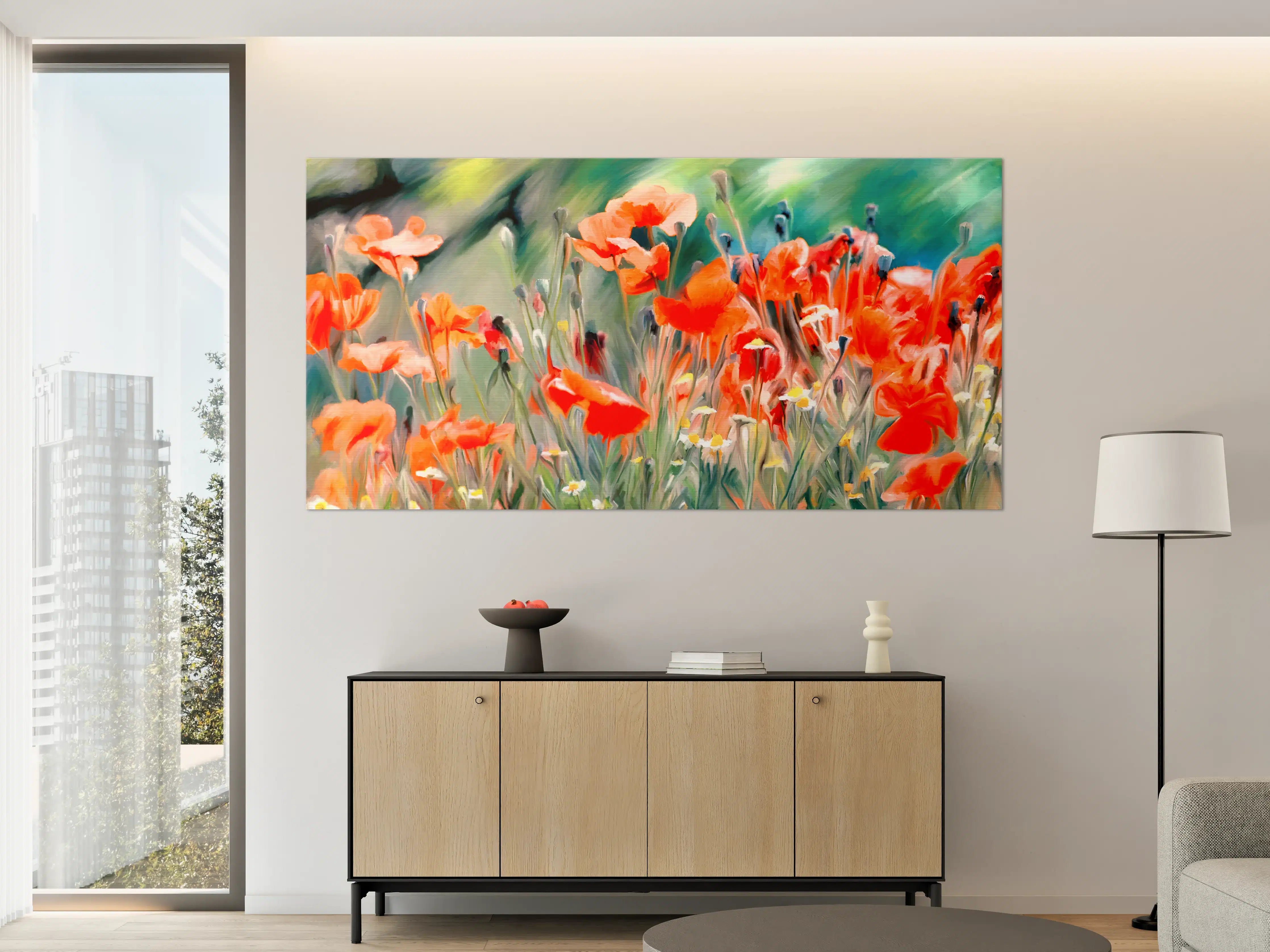 Große Wandbilder - Warme Mohnblumen im Feld