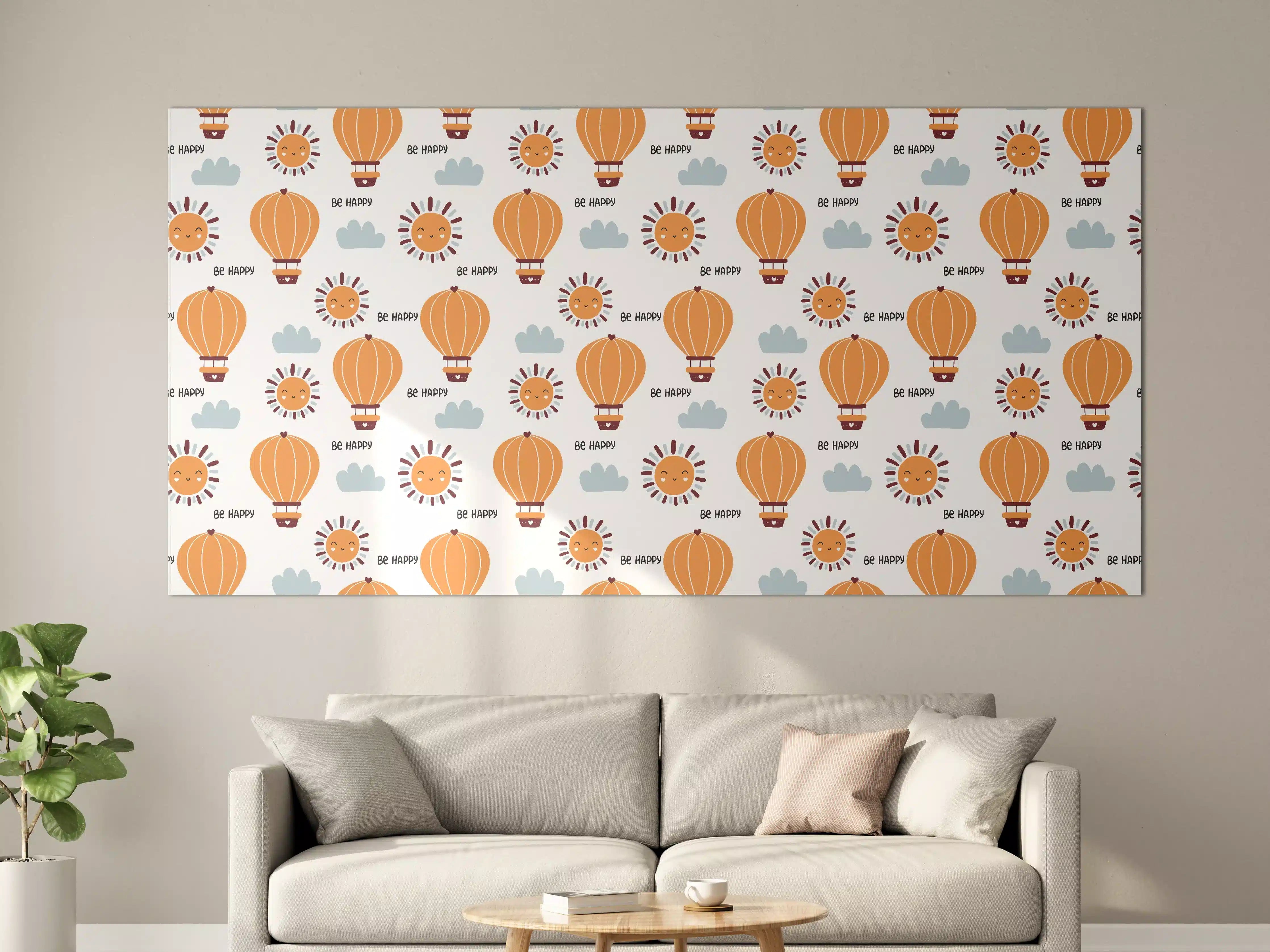 Große Wandbilder - Warmer Sonnenaufgang mit Heißluftballons in Orange