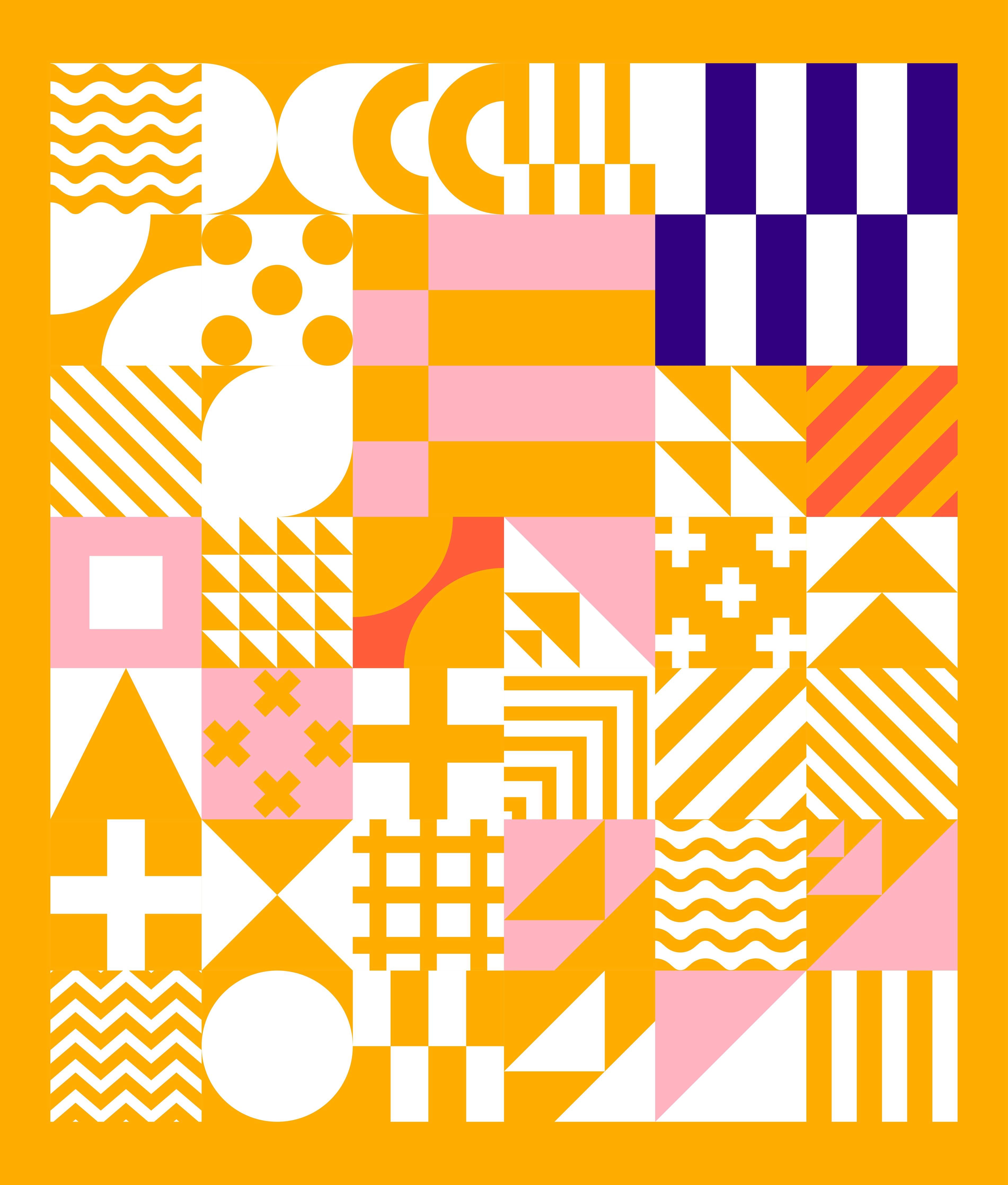 Große Wandbilder-Warmer, geometrischer Muster-Mix in Gelb, Rosa und Blau