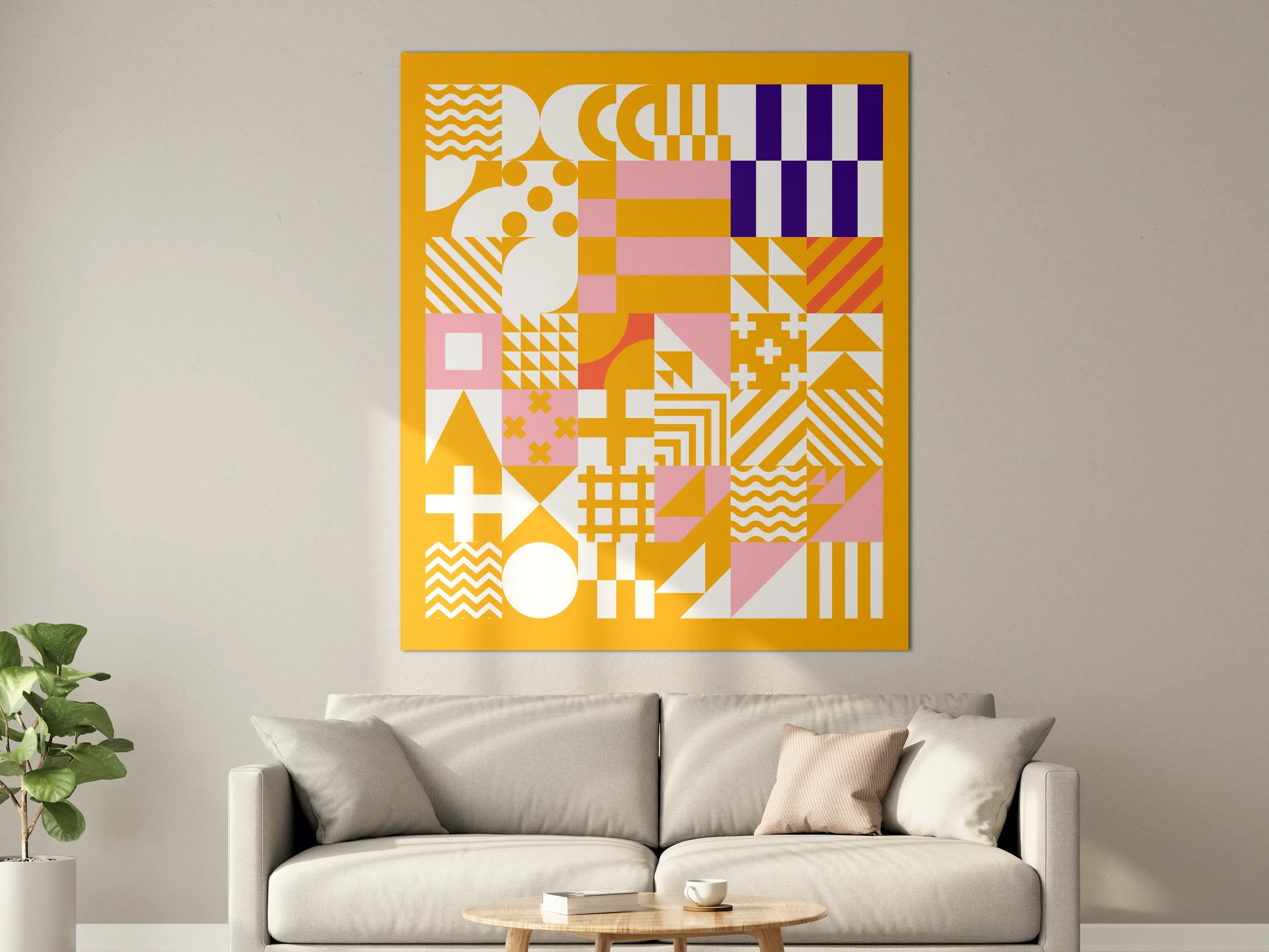 Große Wandbilder - Warmer, geometrischer Muster-Mix in Gelb, Rosa und Blau