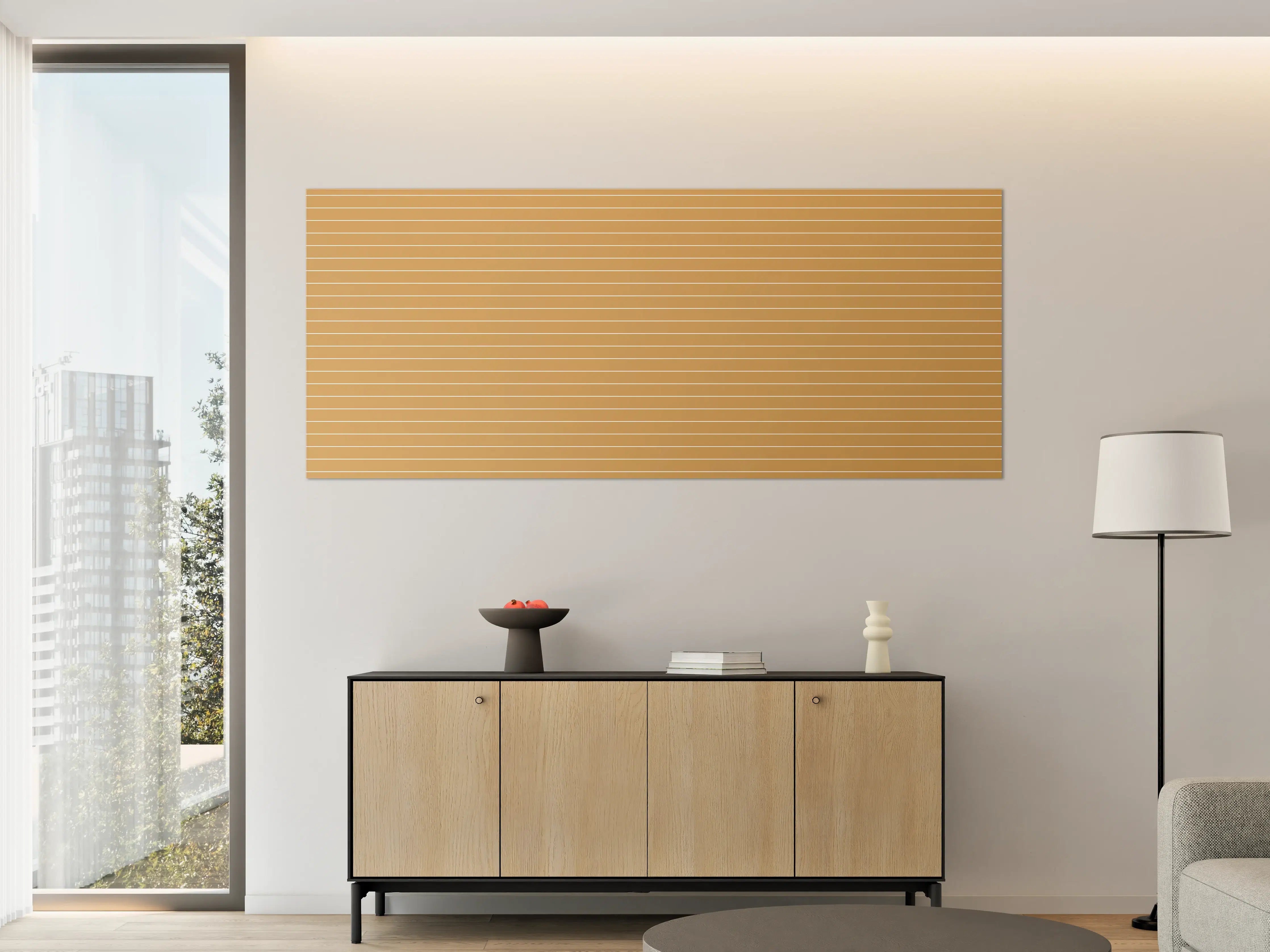 Große Wandbilder - Warmes Holzdesign mit Linienmuster
