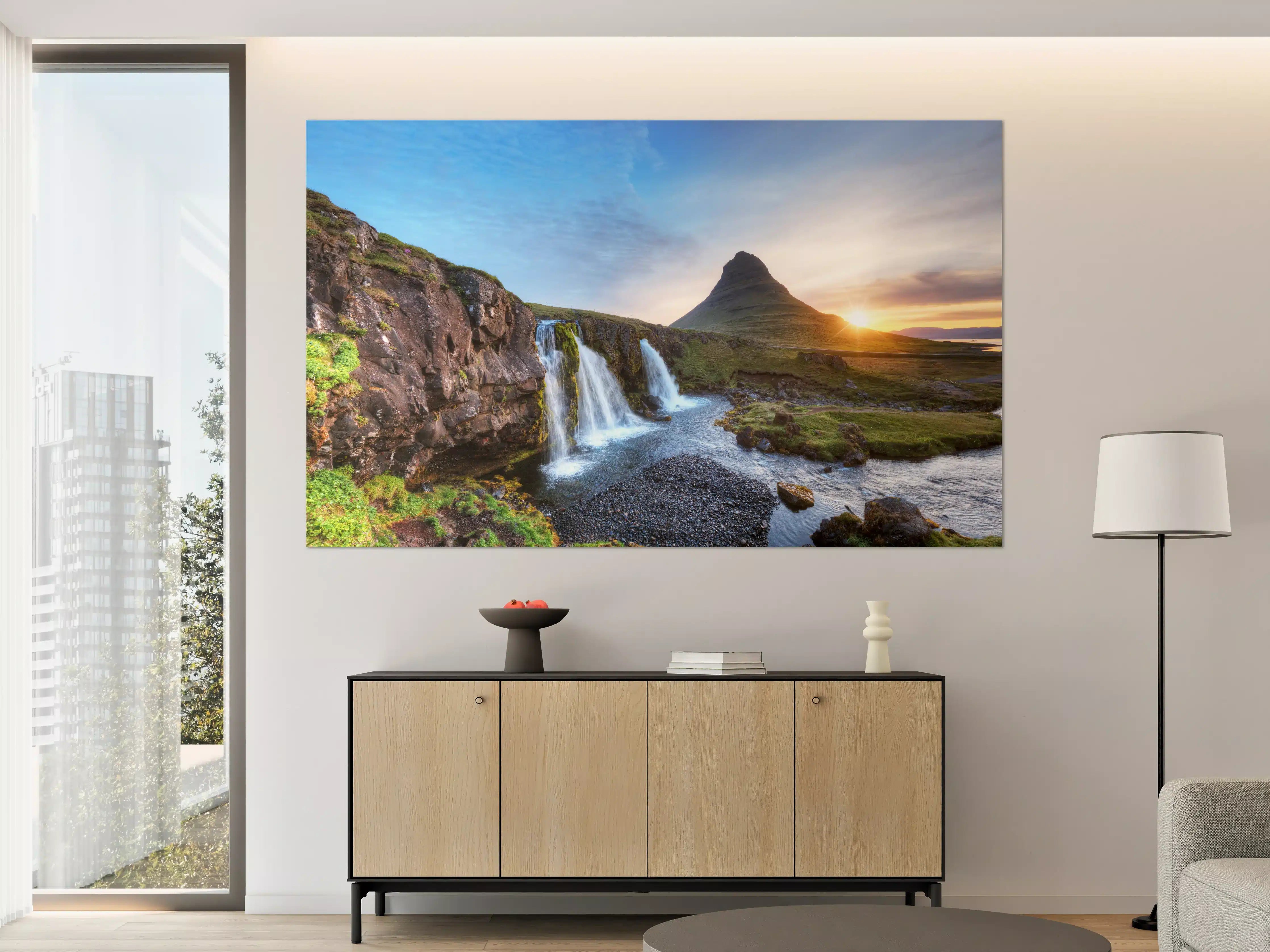 Große Wandbilder - Wasserfall bei Sonnenuntergang