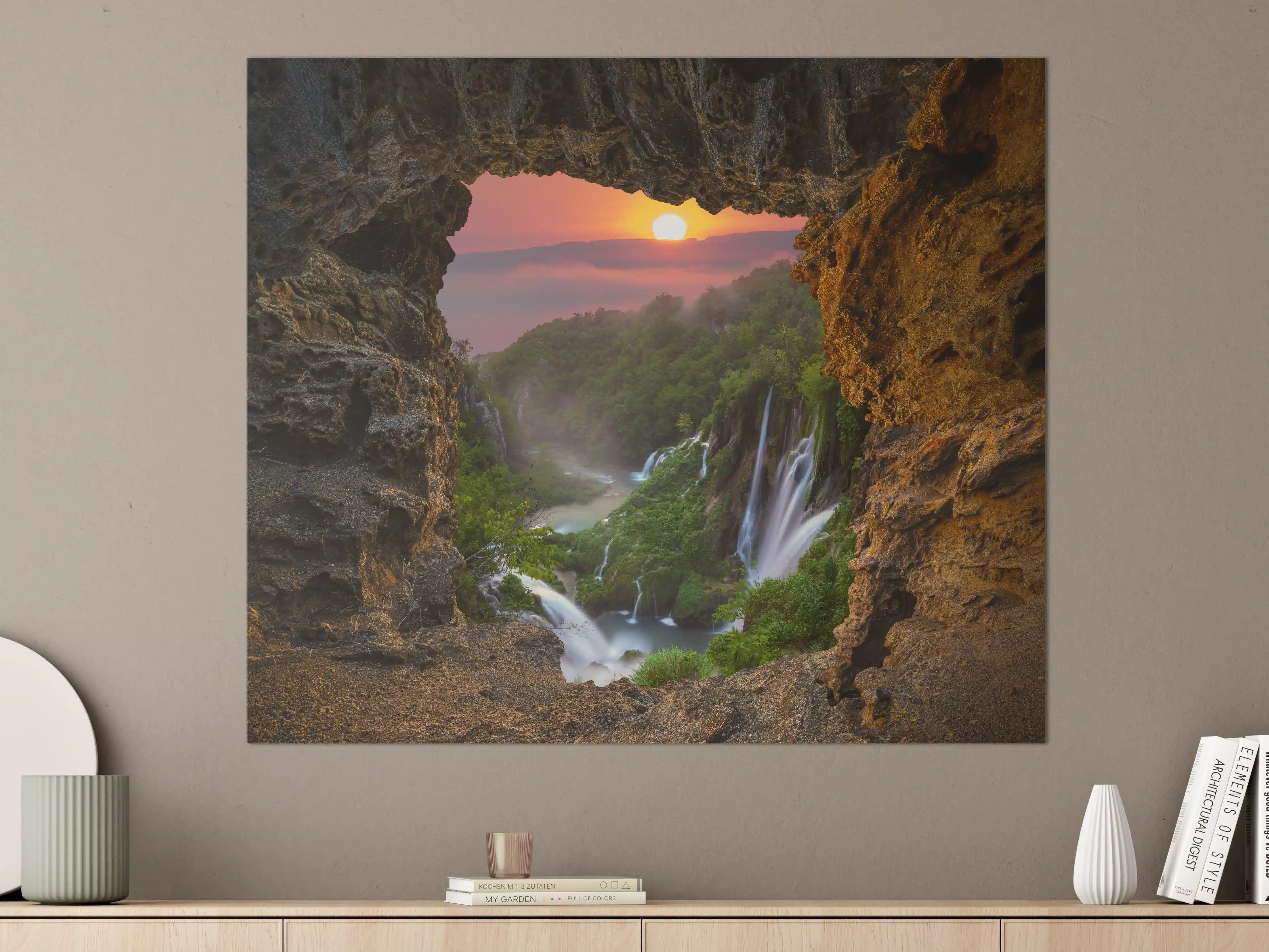 Große Wandbilder - Wasserfall im Nationalpark Plitvicer Seen bei Sonnenuntergang