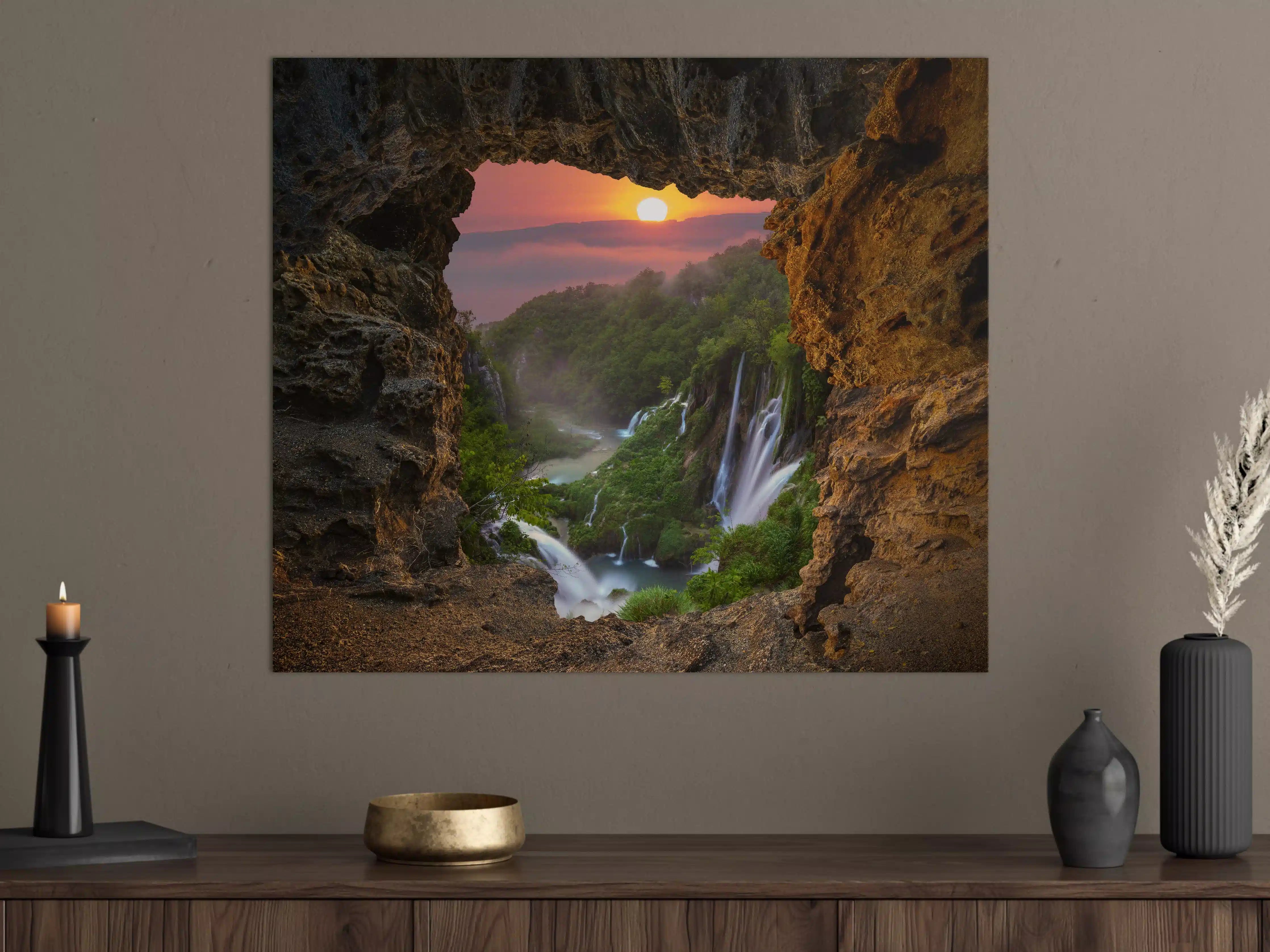Große Wandbilder - Wasserfall im Nationalpark Plitvicer Seen bei Sonnenuntergang