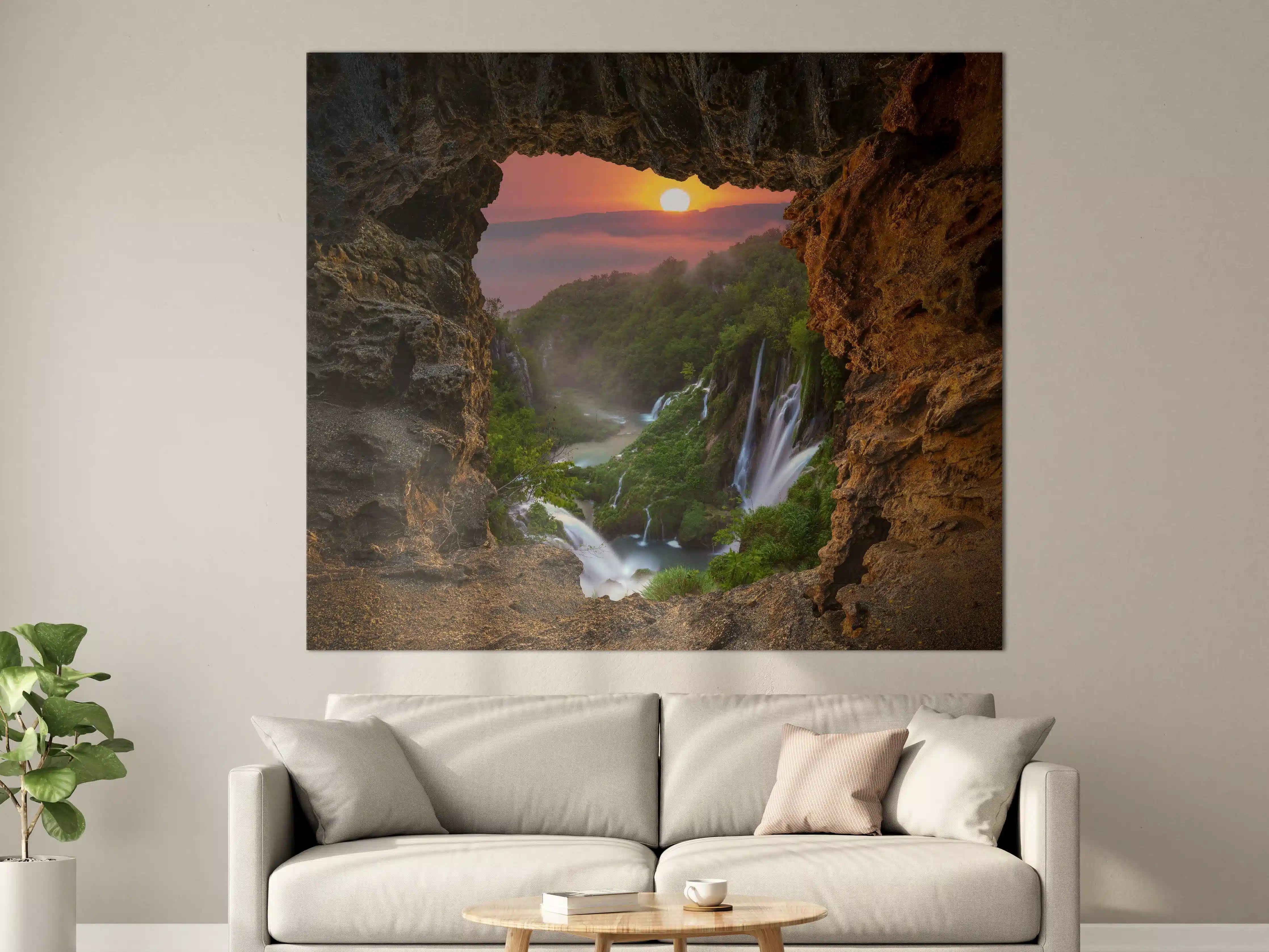 Große Wandbilder - Wasserfall im Nationalpark Plitvicer Seen bei Sonnenuntergang
