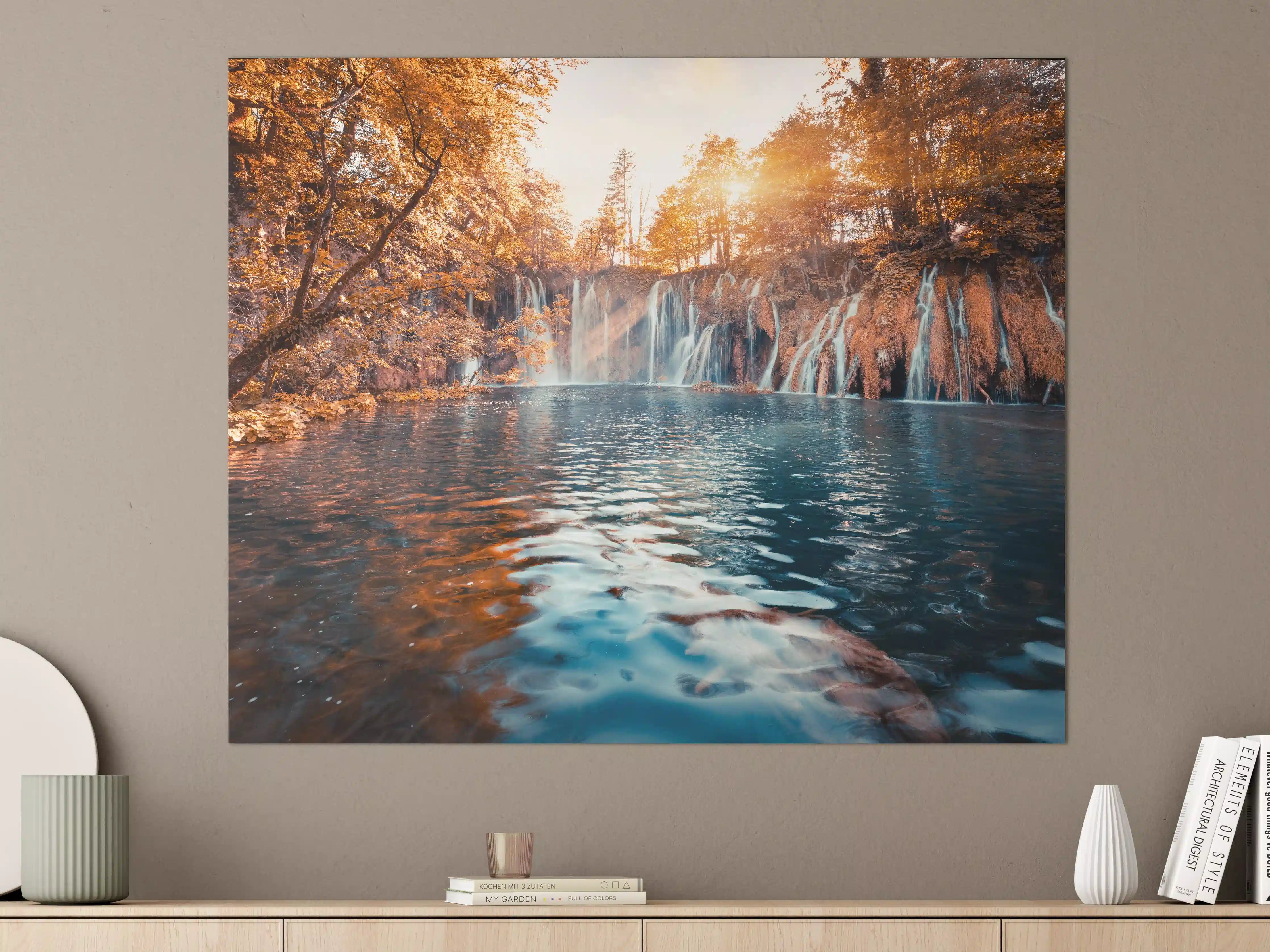 Große Wandbilder - Wasserfall in Plitvice Nation bei Sonnenaufgang