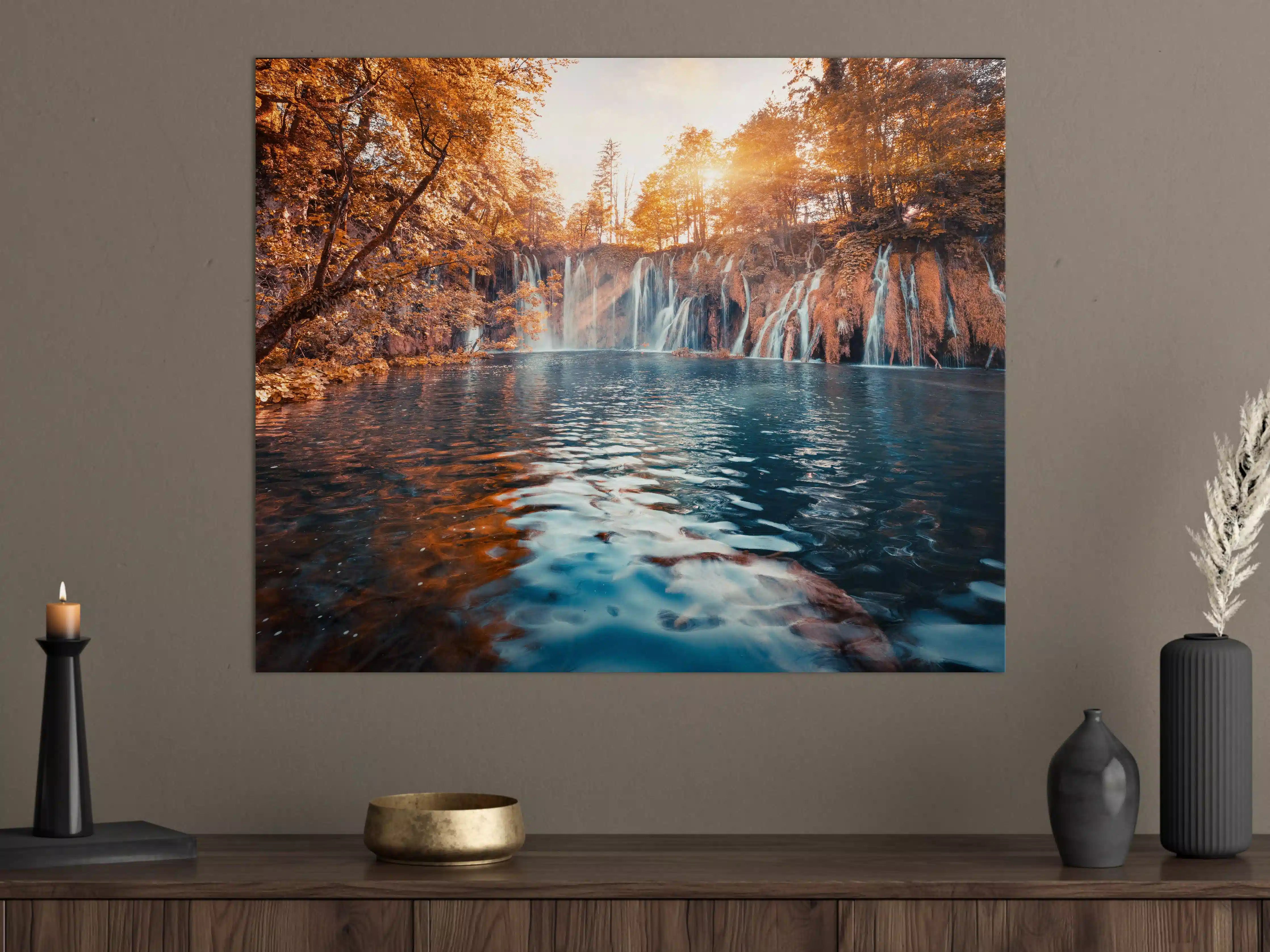 Große Wandbilder - Wasserfall in Plitvice Nation bei Sonnenaufgang