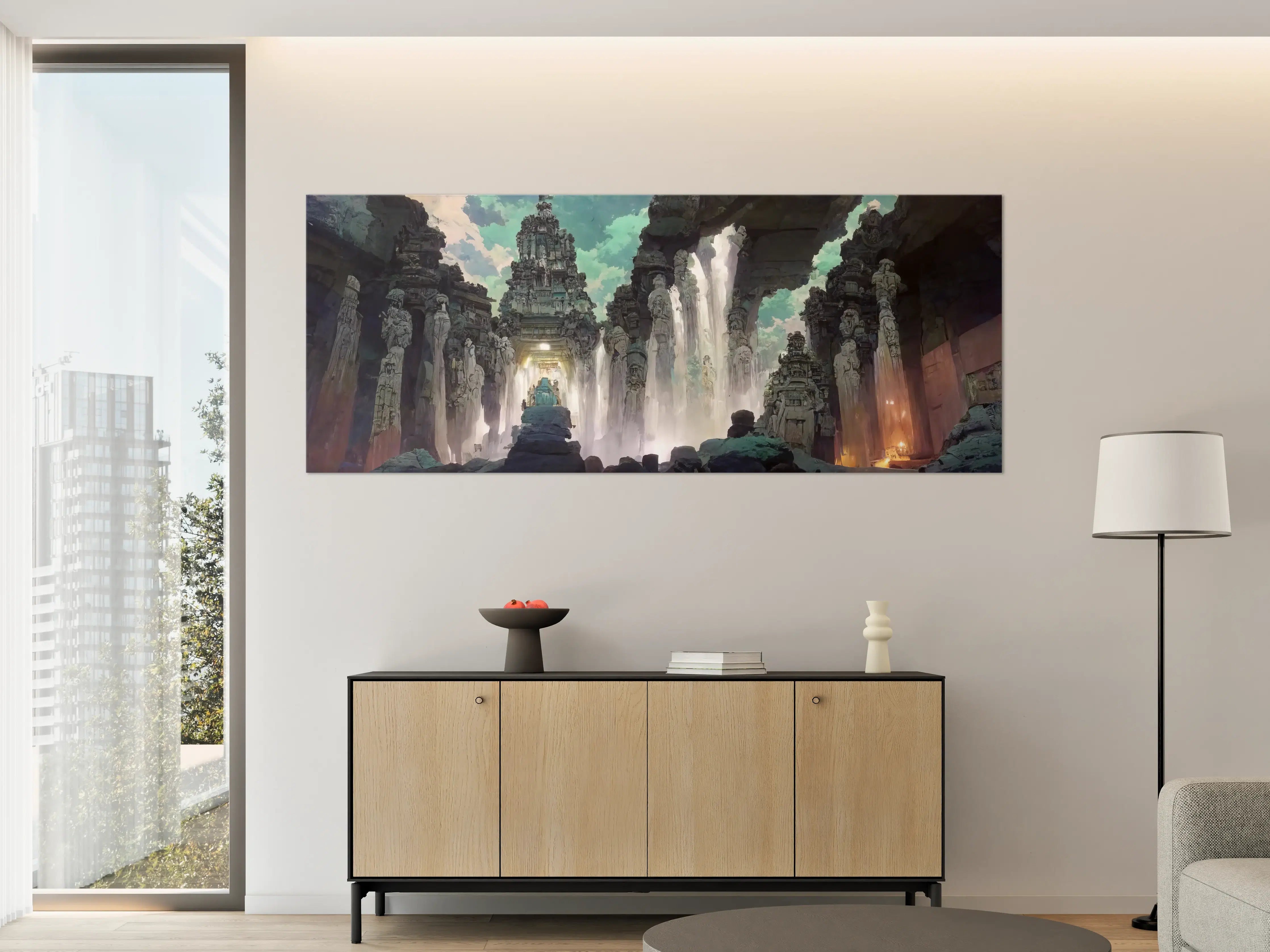 Große Wandbilder - Wasserfall in einer Höhle - Zeichnung