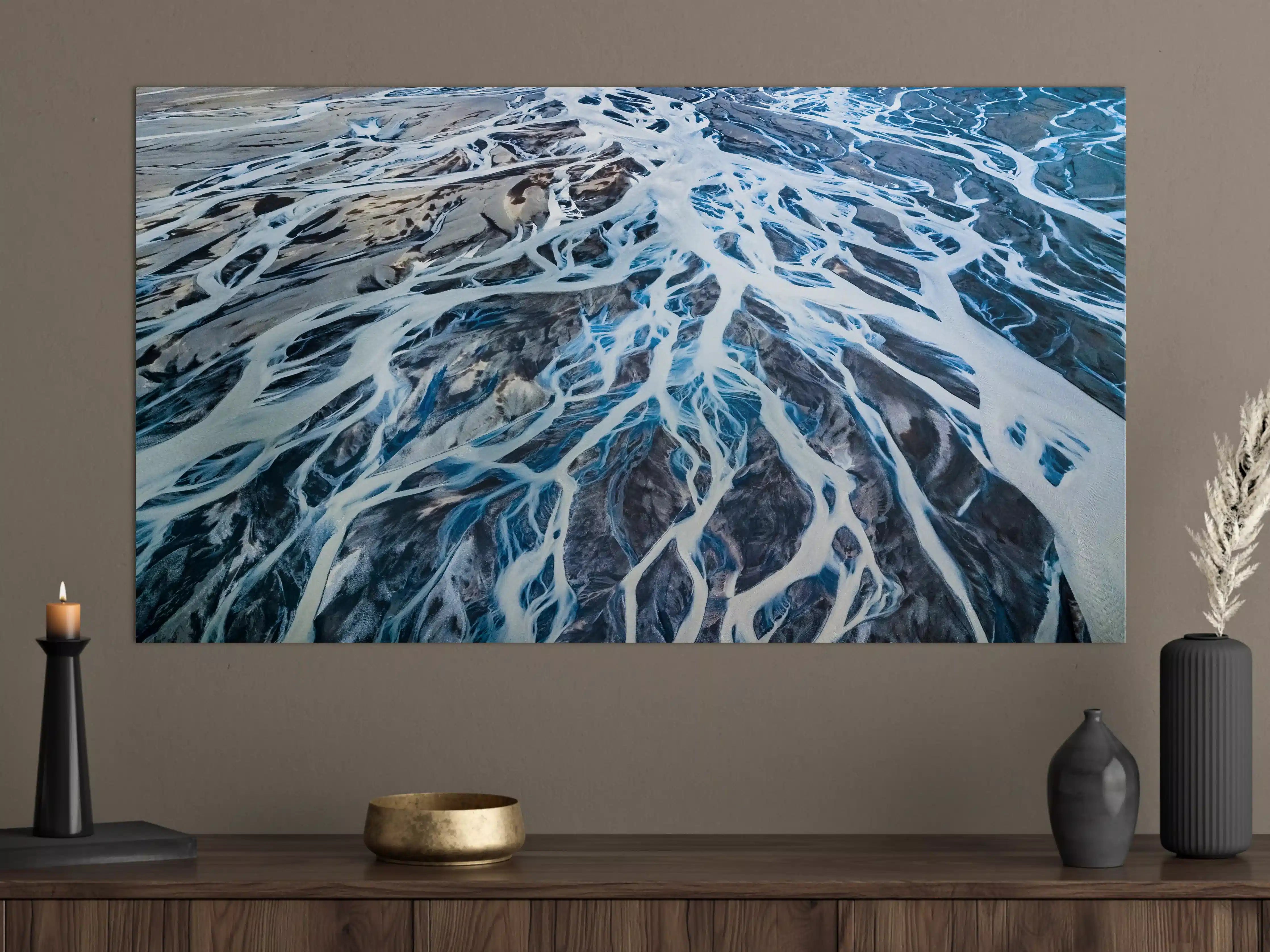 Große Wandbilder - Wasserfalldarstellung in Blau und Weiß