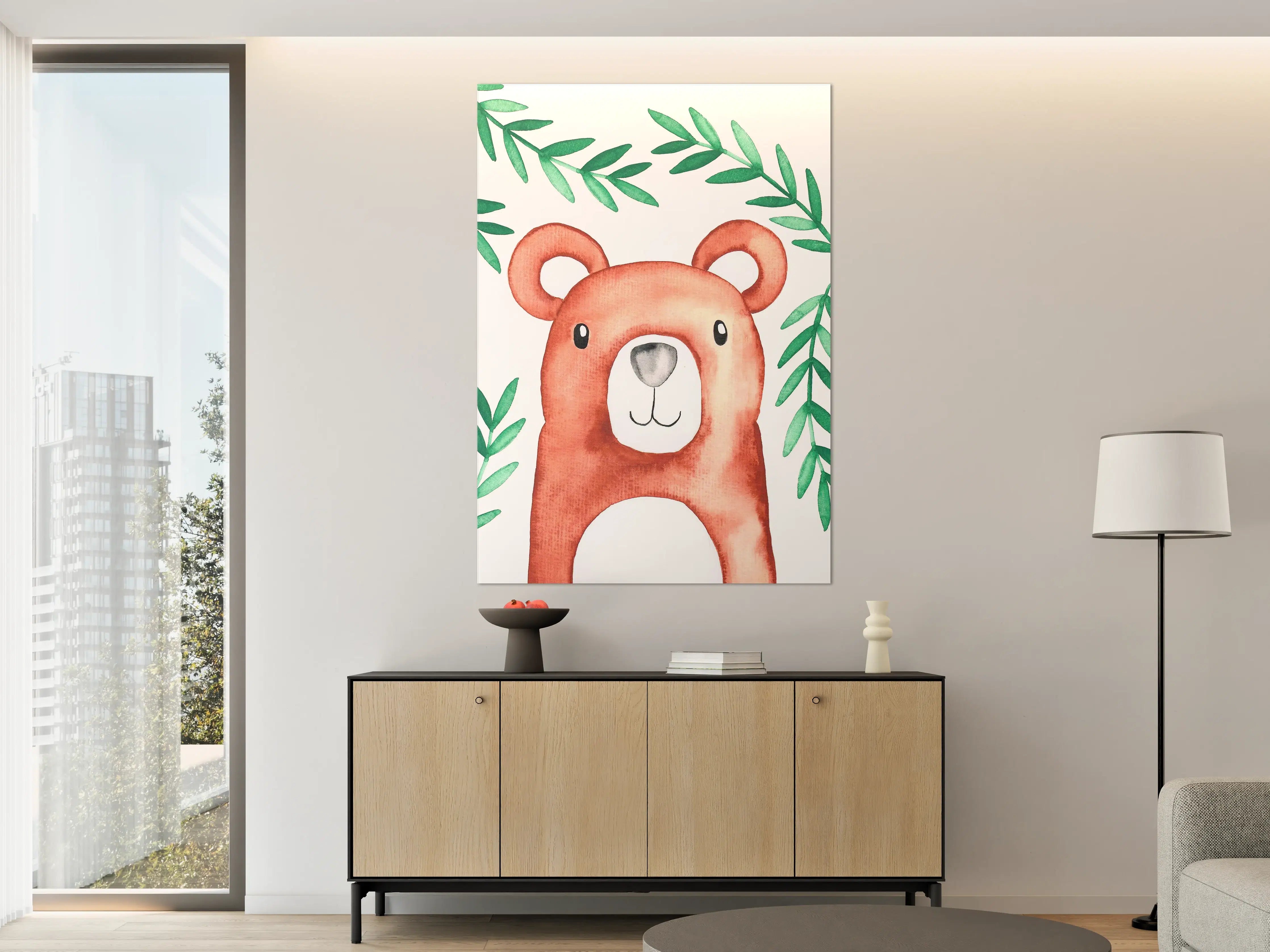 Große Wandbilder - Wasserfarben-Bär in Frühlingsgrün