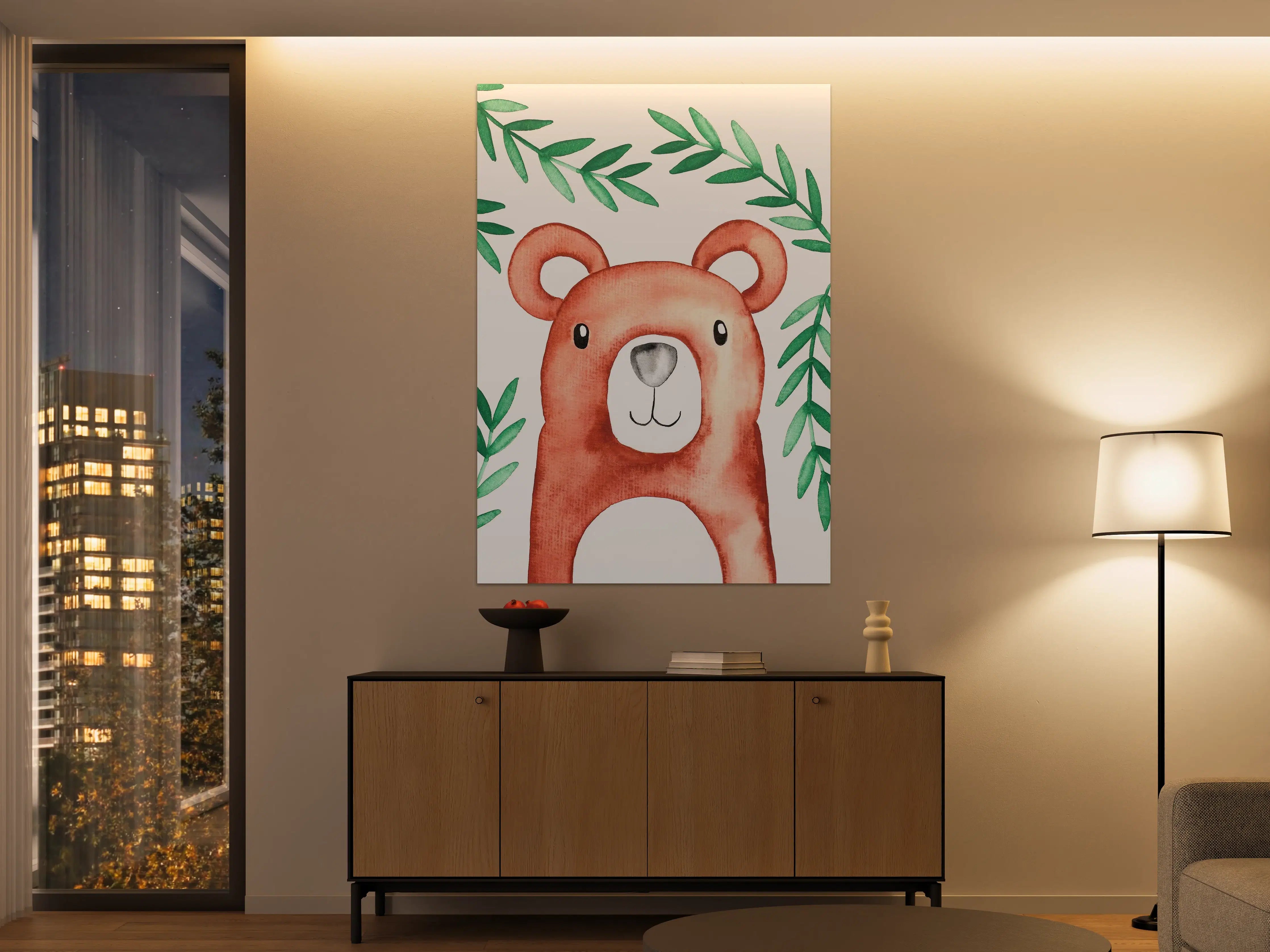 Große Wandbilder - Wasserfarben-Bär in Frühlingsgrün