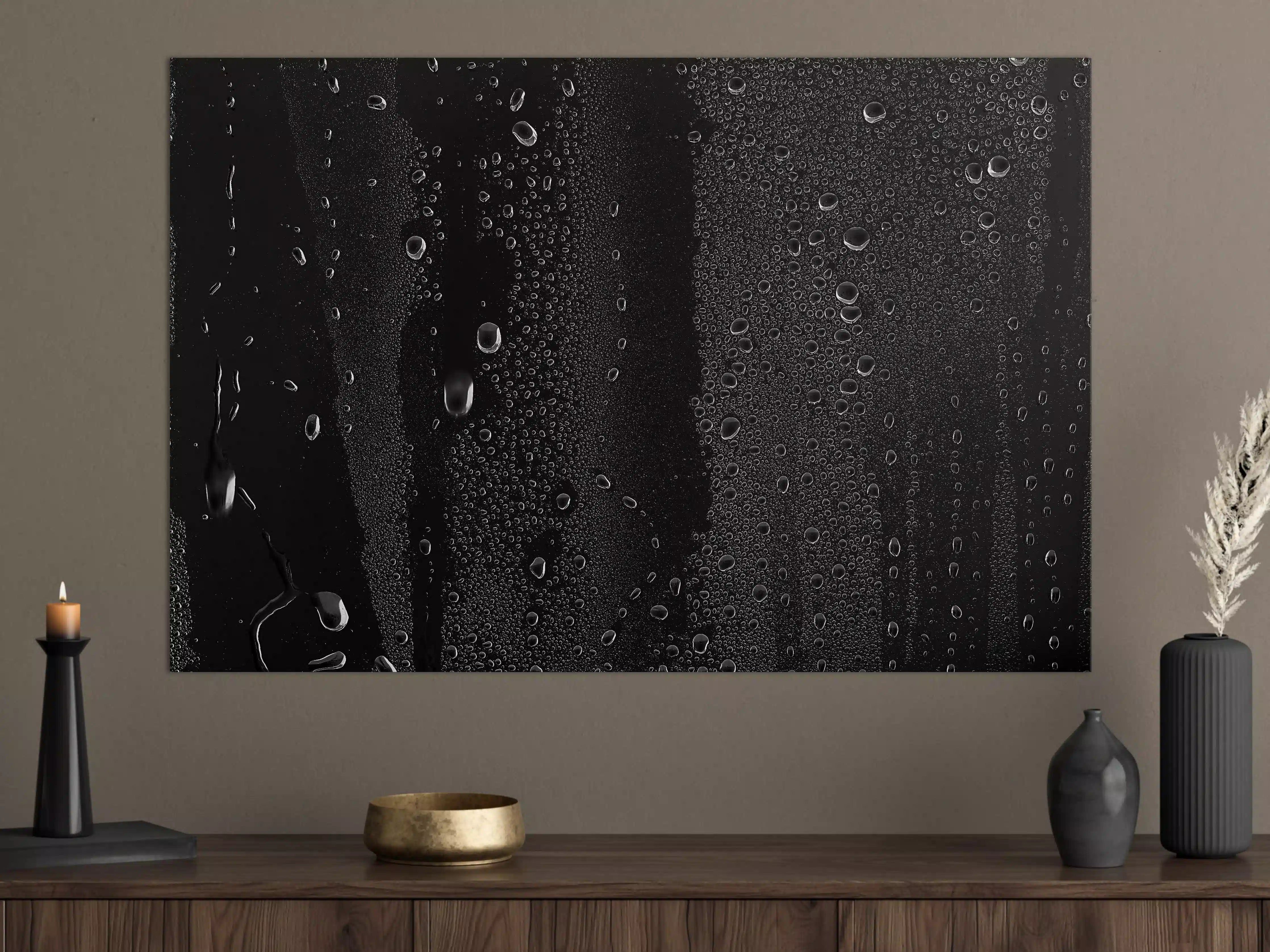 Große Wandbilder - Wassertropfen auf schwarzem Glas