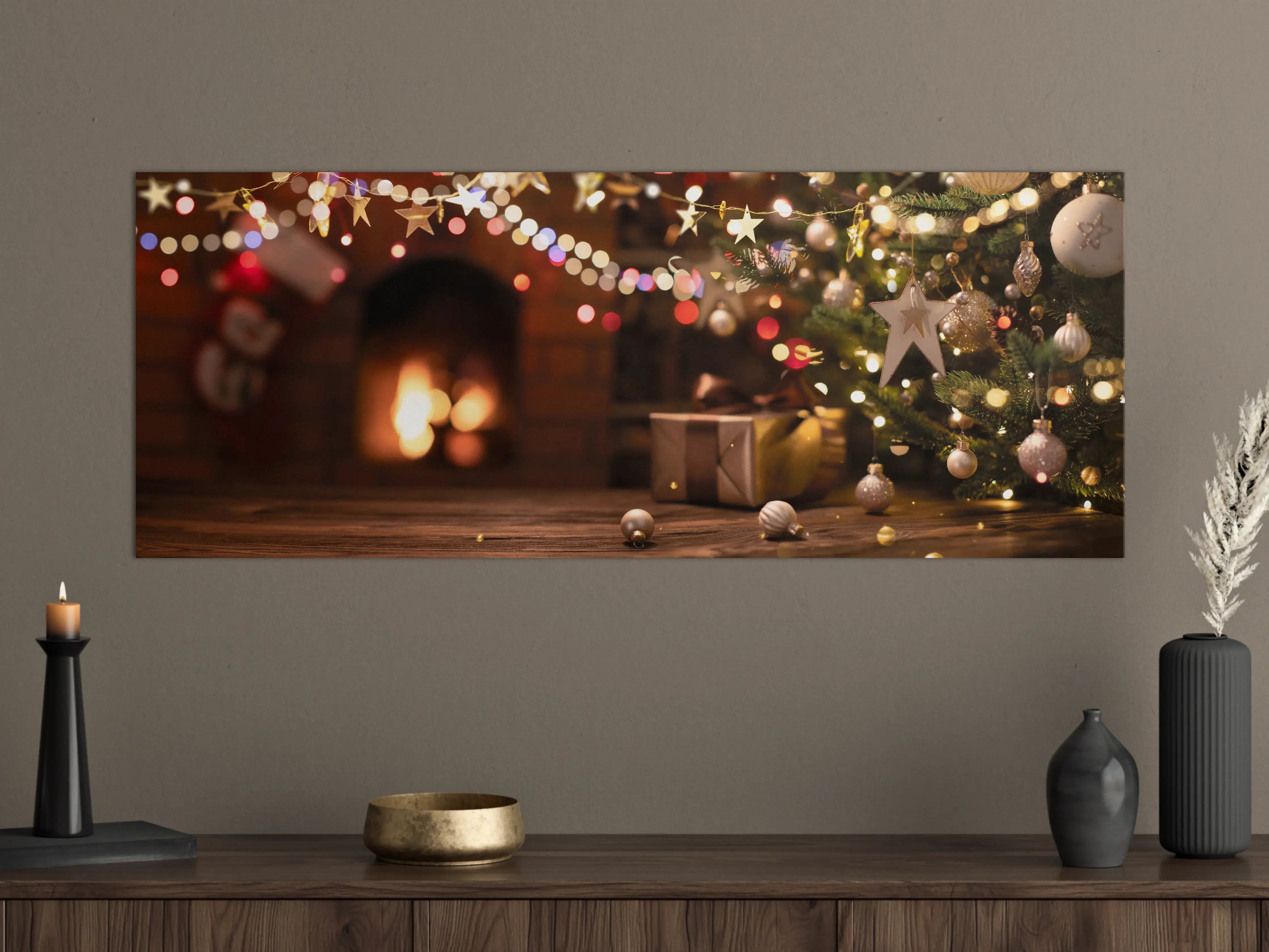 Große Wandbilder - Weihnachtsbaum mit Sterndeko