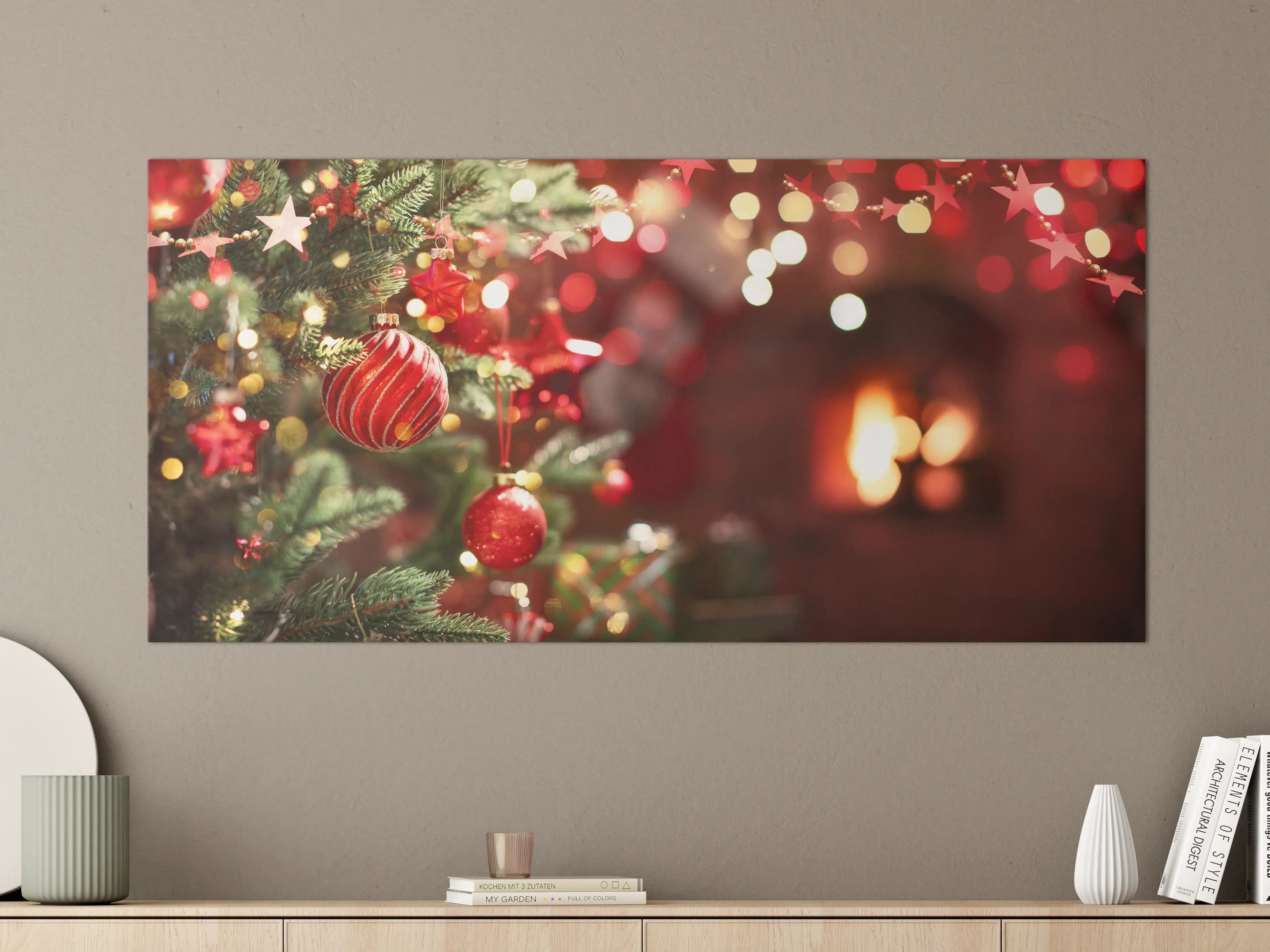 Große Wandbilder - Weihnachtsbaum mit roten Kugeln und Sternen