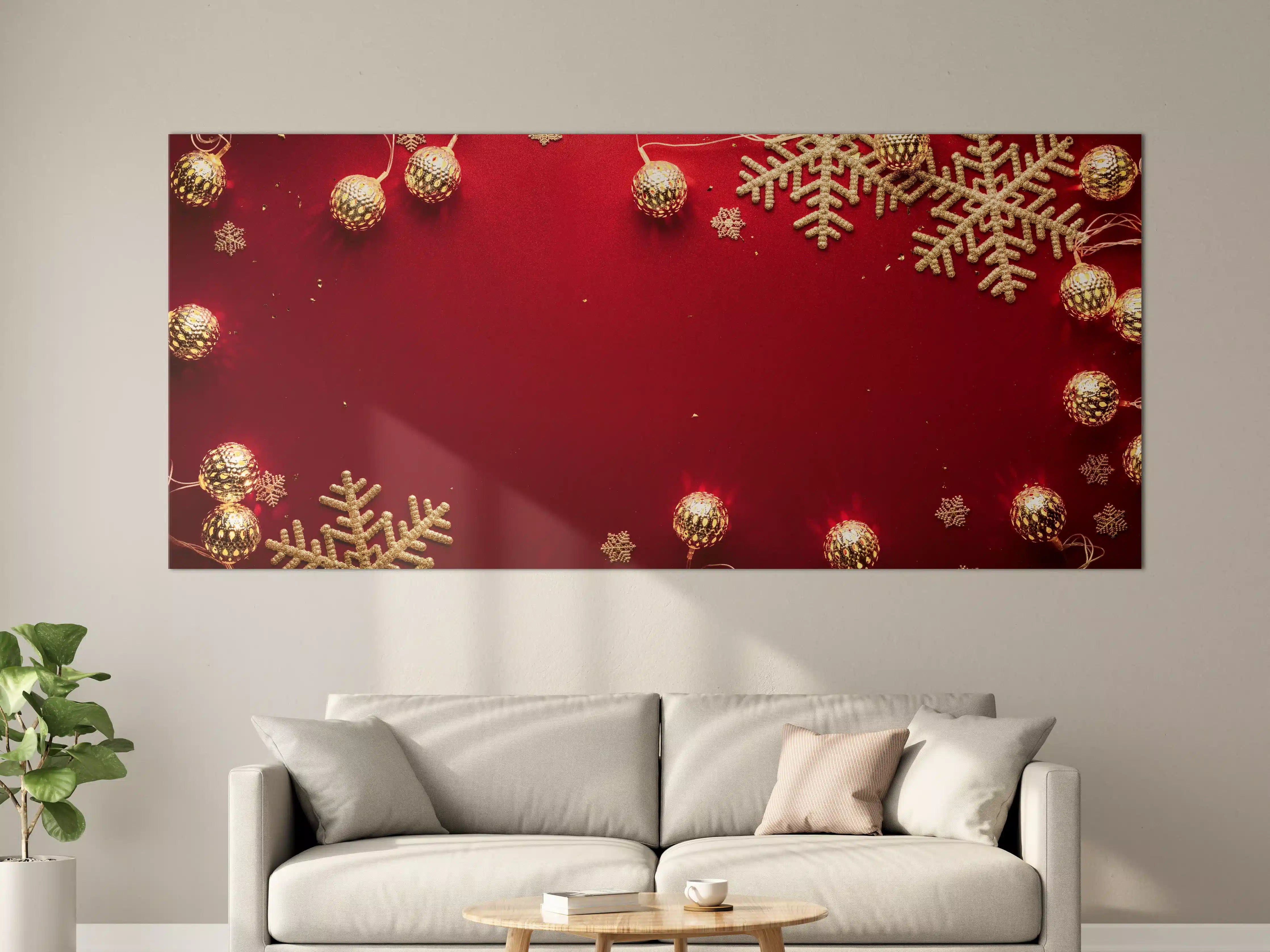 Große Wandbilder - Weihnachtsdekoration auf rotem Hintergrund