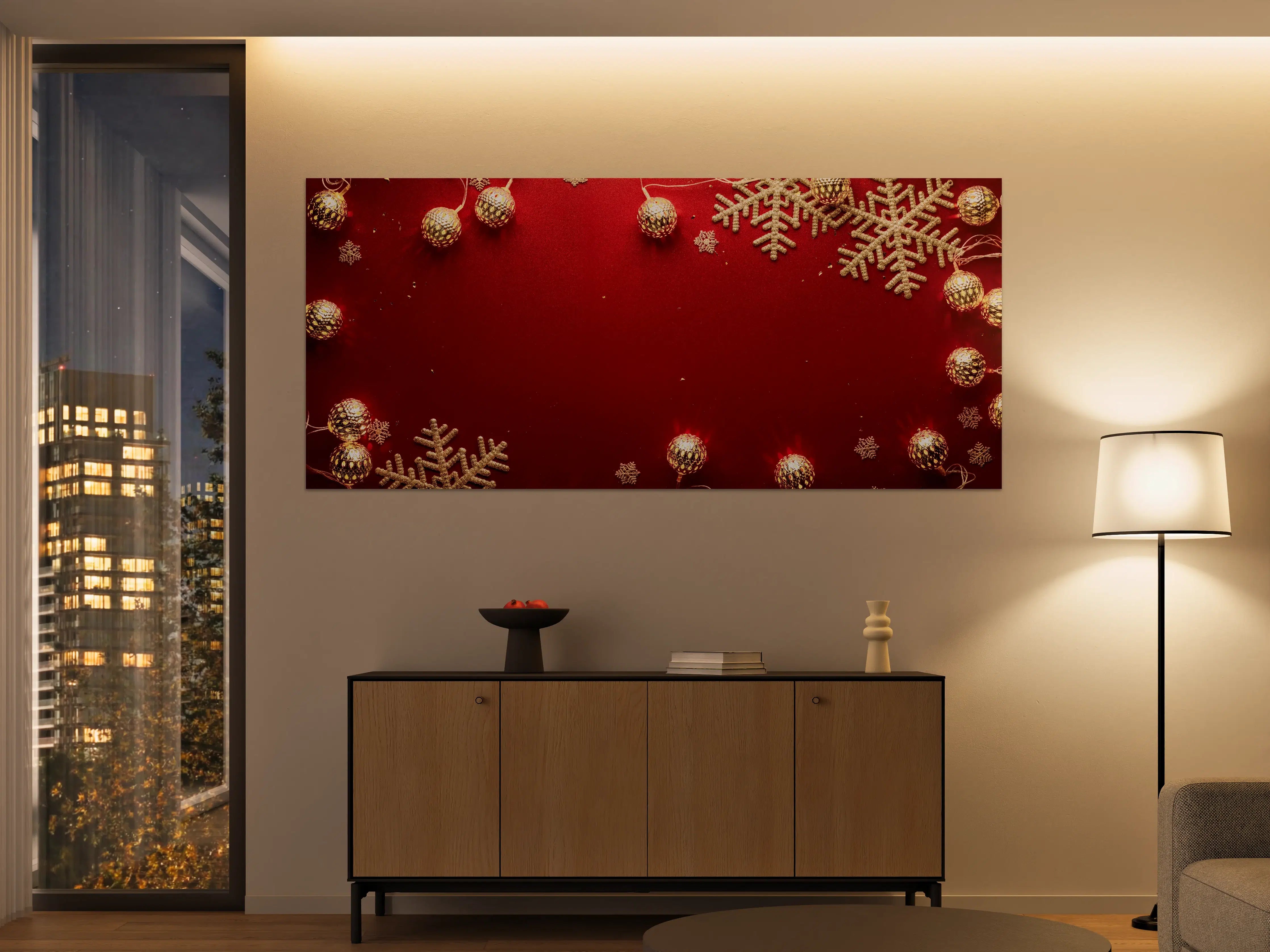 Große Wandbilder - Weihnachtsdekoration auf rotem Hintergrund